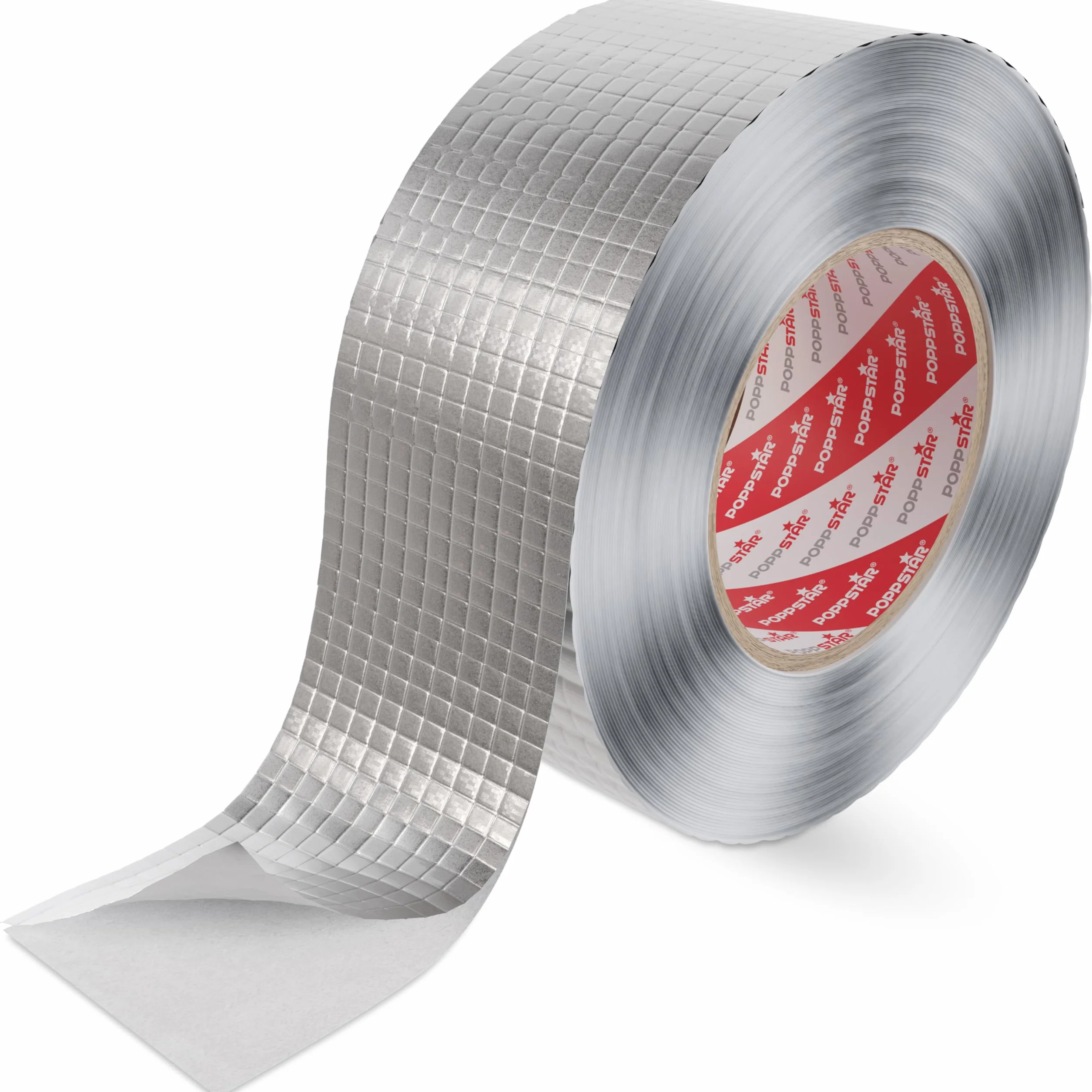 Poppstar aluminiowa taśma klejąca, wzmocniona siatką do rur i izolacji (50 m x 48 mm) odporna na wysokie temperatury i parę, taśma aluminiowa 48mm samoprzylepna