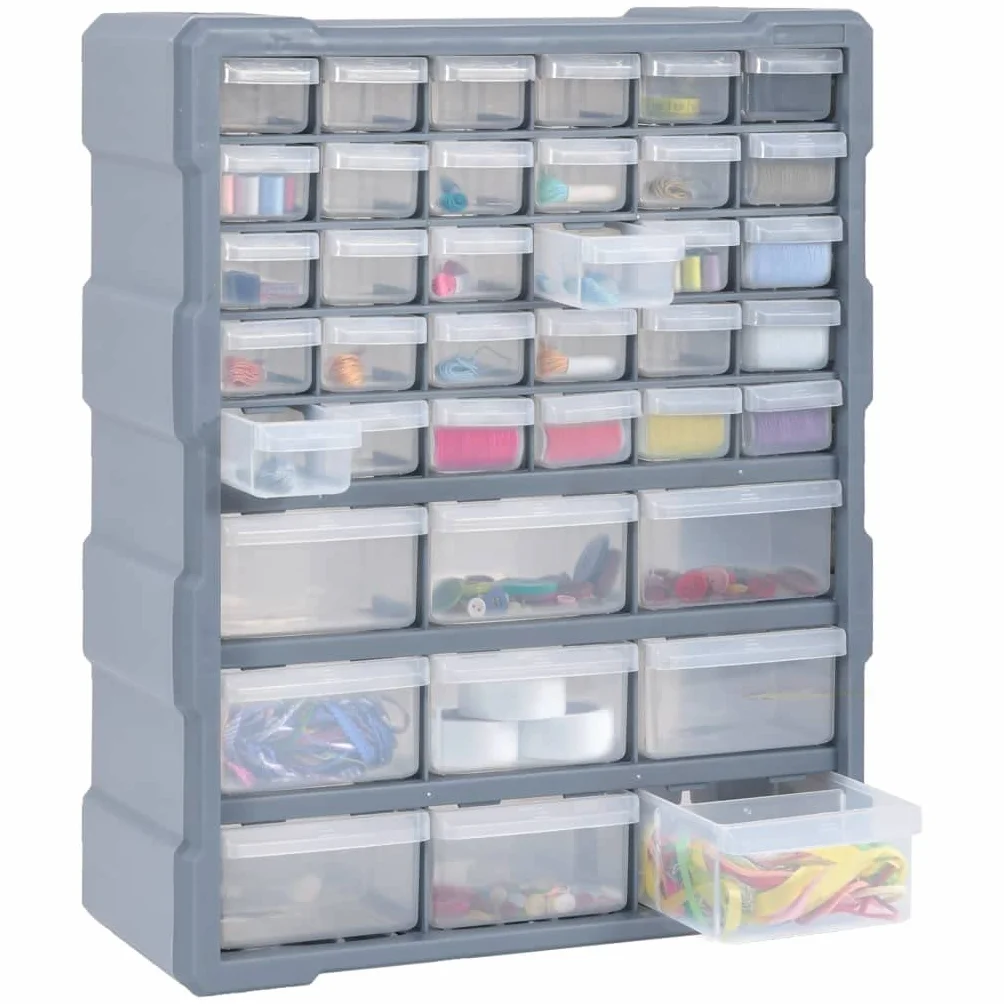 Wielofunkcyjny organizer do szuflad z 39 przezroczystymi szufladami 38 x 16 x 47 cm, skrzynka narzędziowa PP do warsztatu, garażu, porządne przechowywanie drobnych przedmiotów