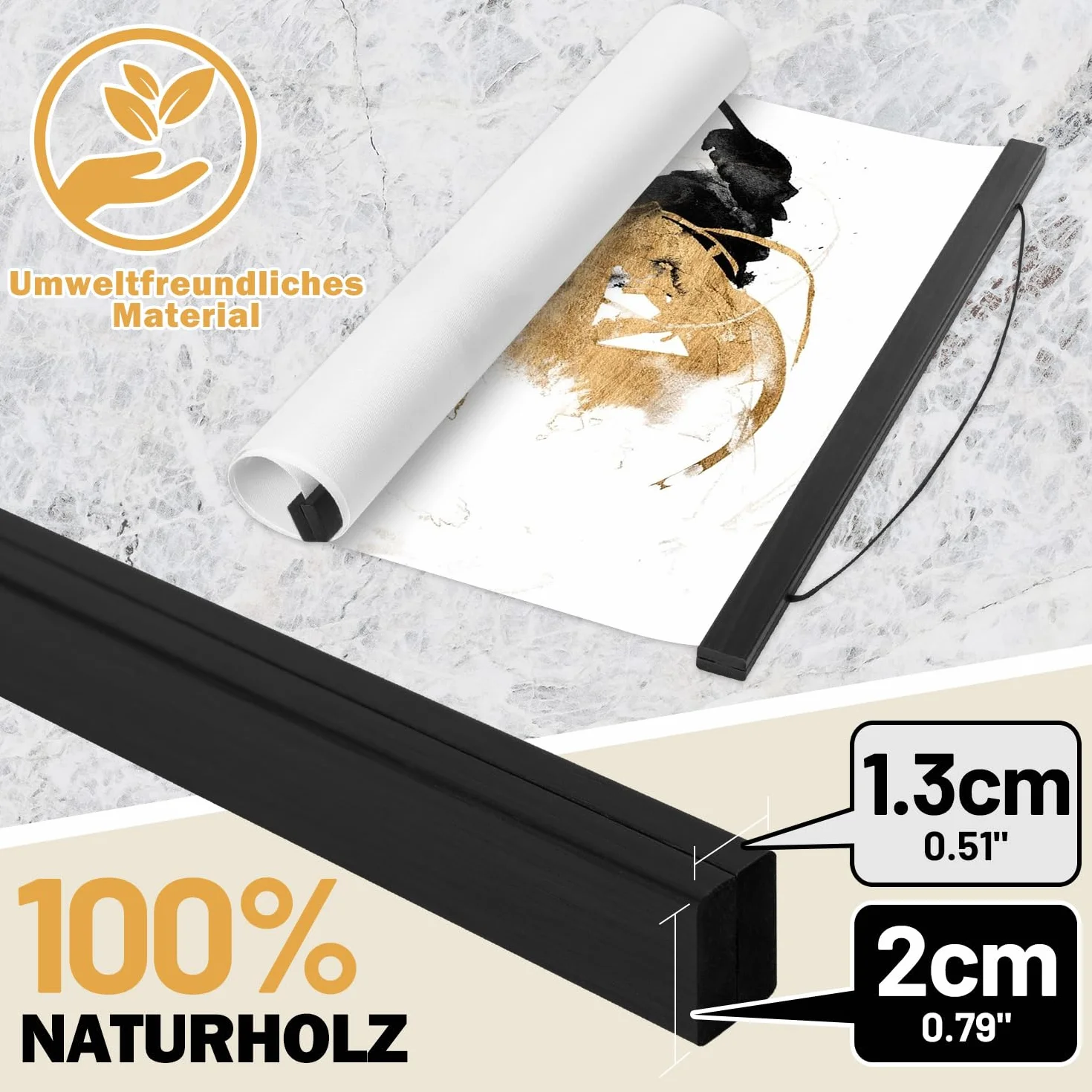 Benjia Zestaw 4 magnetycznych szyn plakatowych, magnetyczne ramki plakatowe A2, drewniane listwy plakatowe, wieszaki na plakaty do drukowanych dzieł sztuki (42cm, czarne, 4 opakowania)