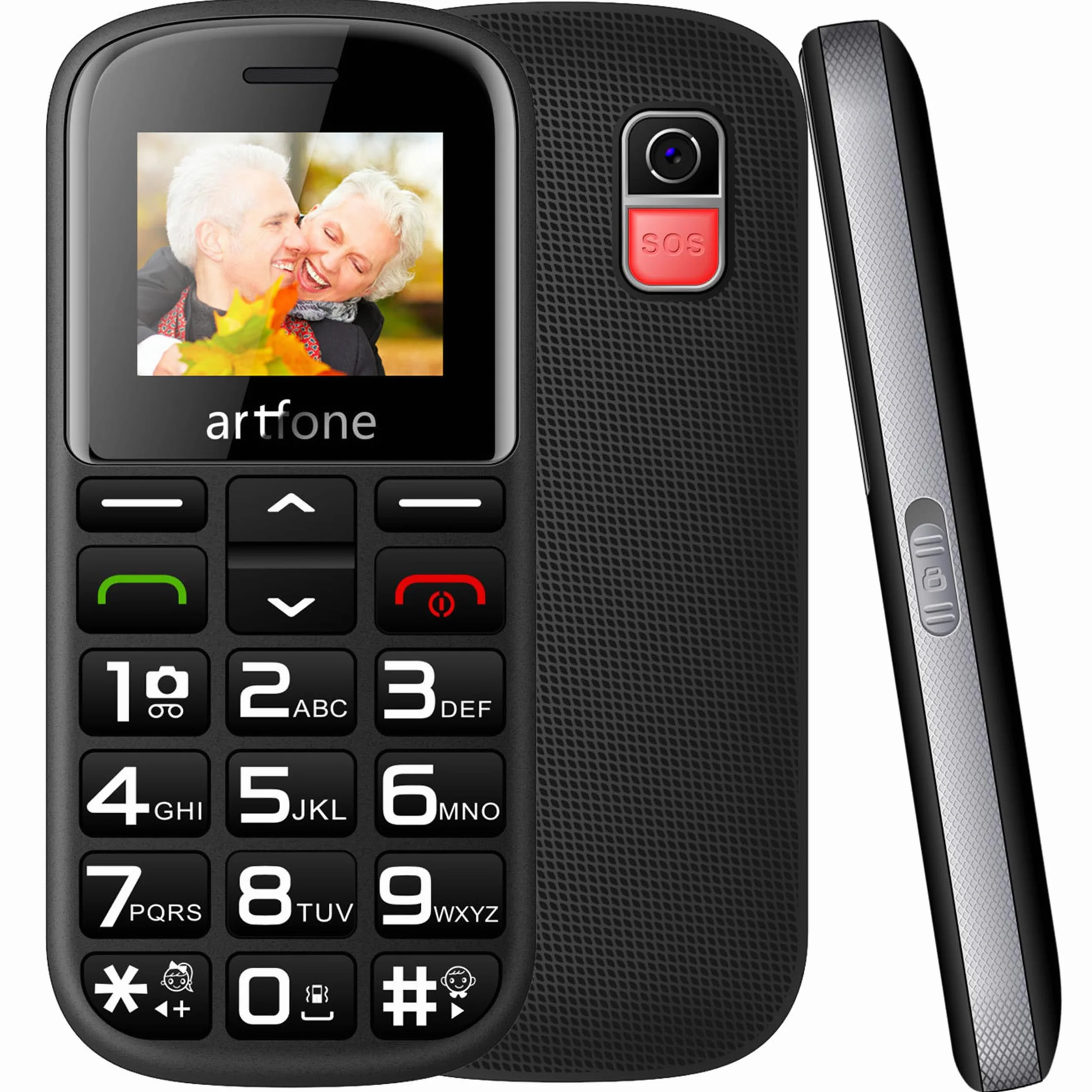 Retoo Telefon komórkowy dla seniorów z dużymi przyciskami SOS, aparat 0,08 MP, akumulator 1400 mAh