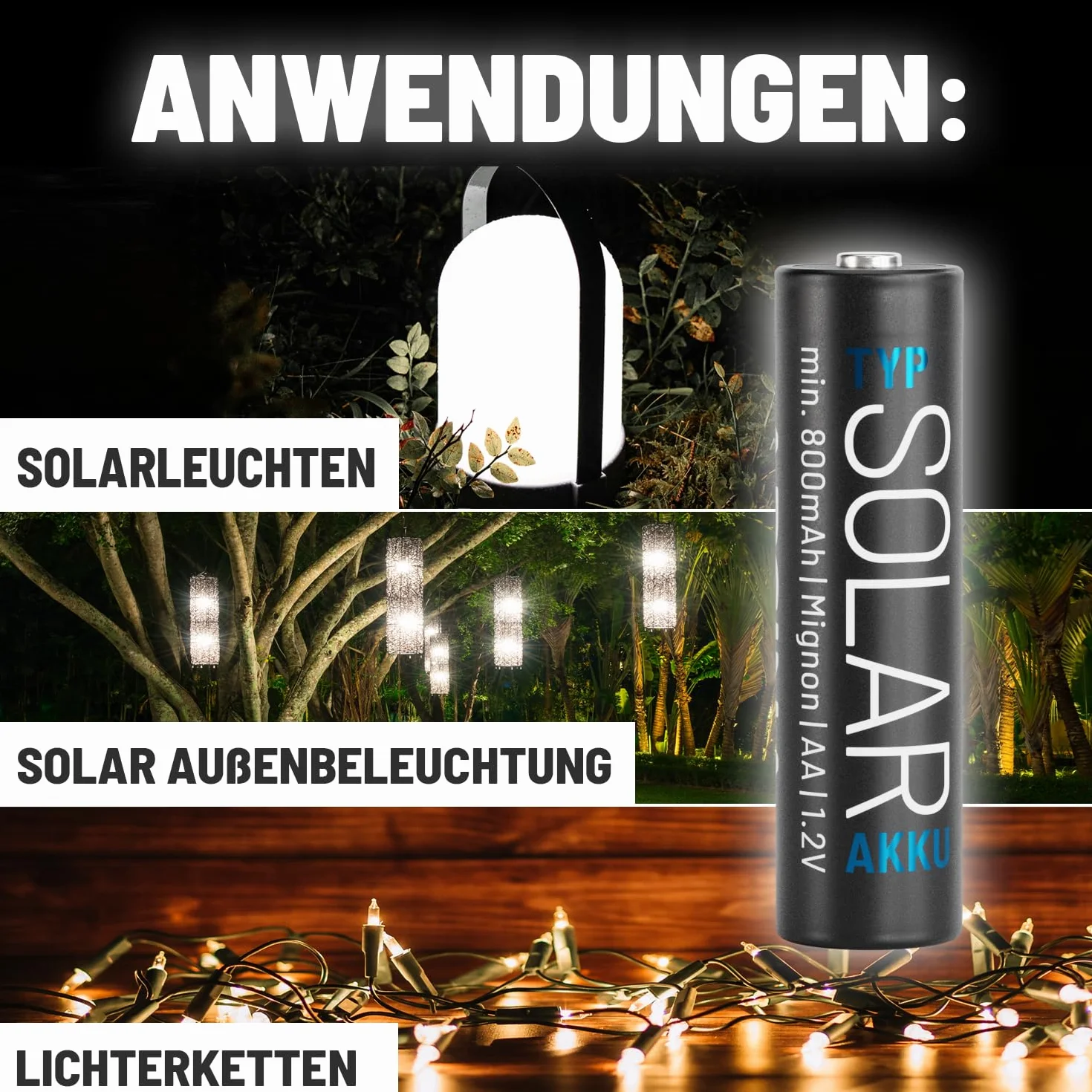 ABSINA 8 x bateria solarna AA do ponownego ładowania 800 mAh 1,2 V NiMH – baterie solarne AA do lamp solarnych – akumulatory solarne AA z niskim samorozładowaniem
