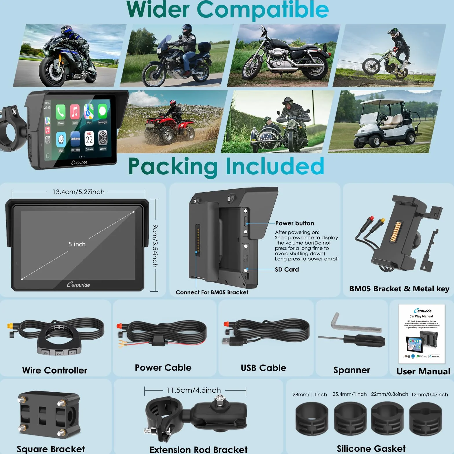 Carpuride W502S PRO Motorcycle GPS 5-calowy wodoodporny ekran dotykowy nawigacja