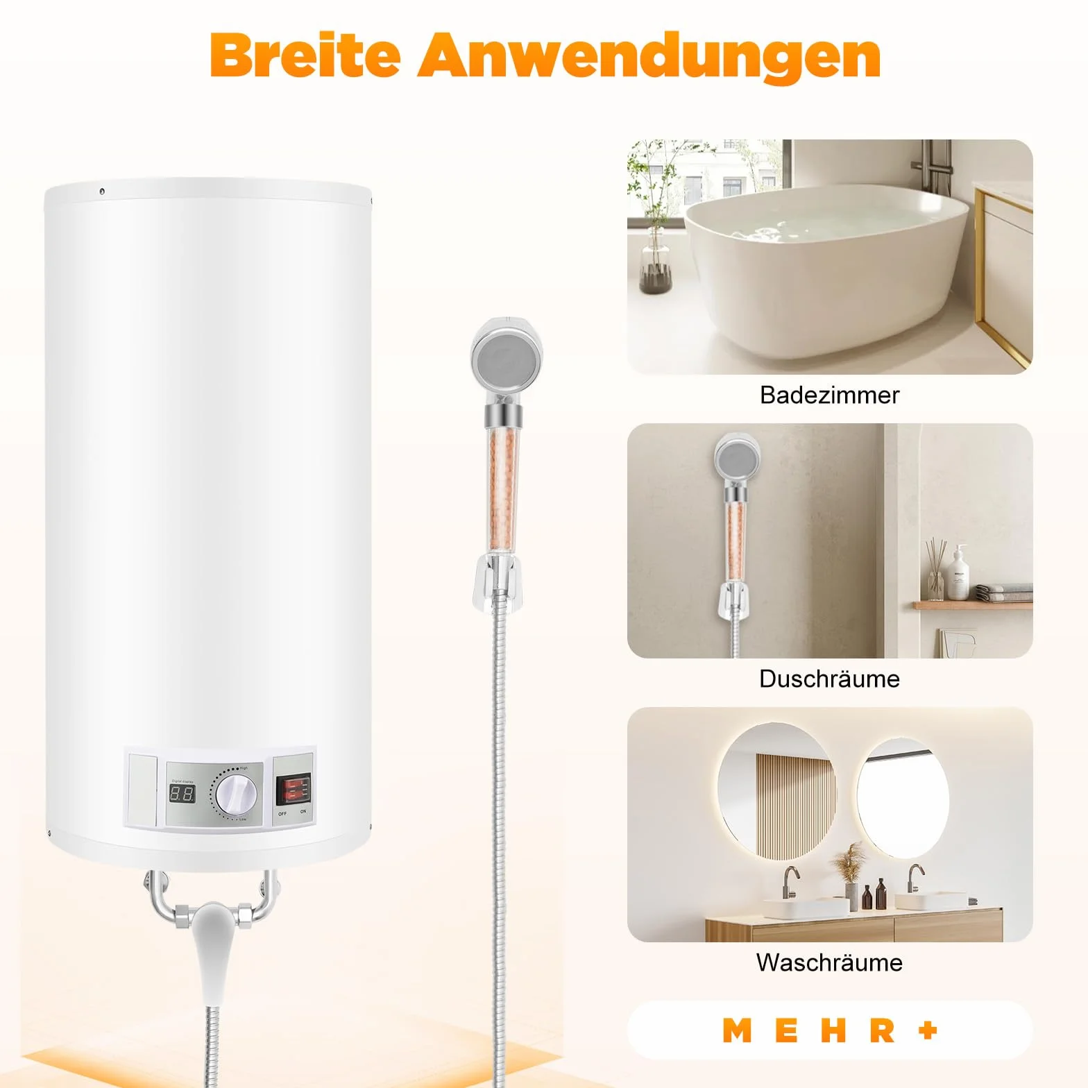 Podgrzewacz wody, pojemność 80 l, pojemność 2000 W, elektryczny bojler z regulacją temperatury 30-75°C, energooszczędny, do łazienki, prysznica, kuchni i pod stół