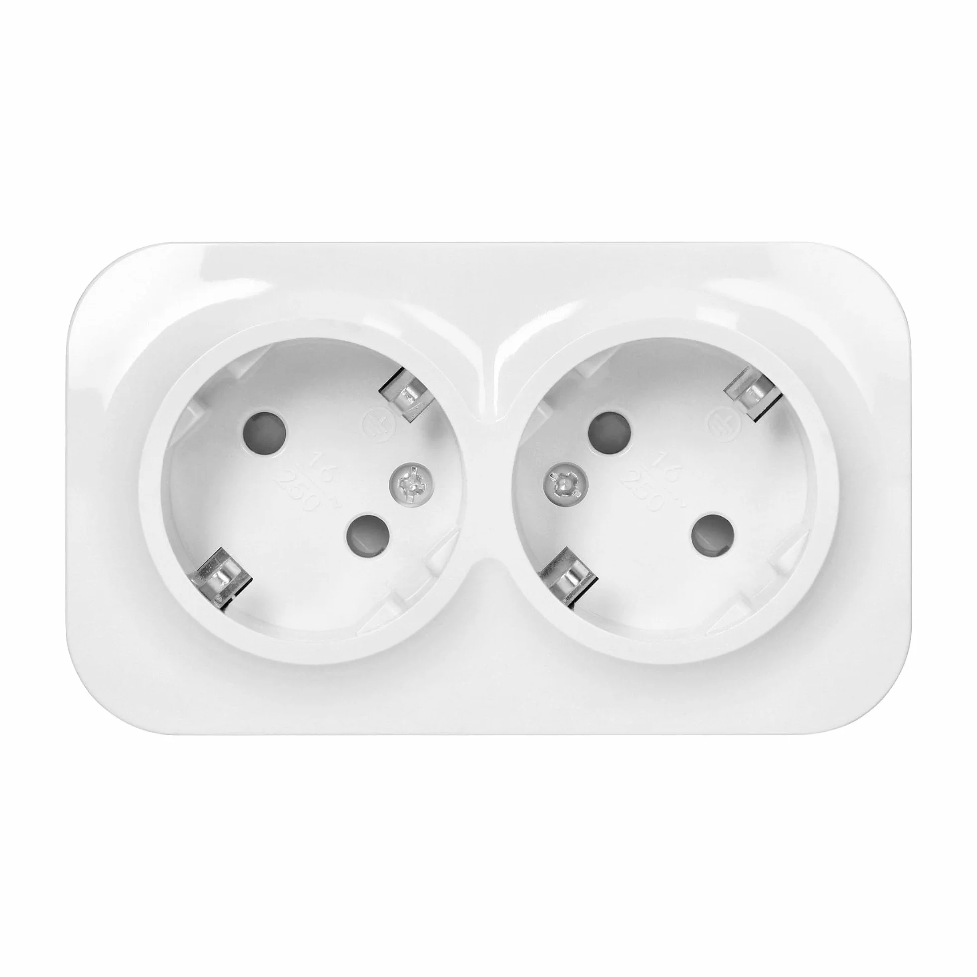Gniazdo Podwójne 2P+Z Natynkowe do Bezpiecznego i Niezawodnego Użytkowania Kolor Biały 16A/230VAC IP20 Schuko (gniazdo podwójne)