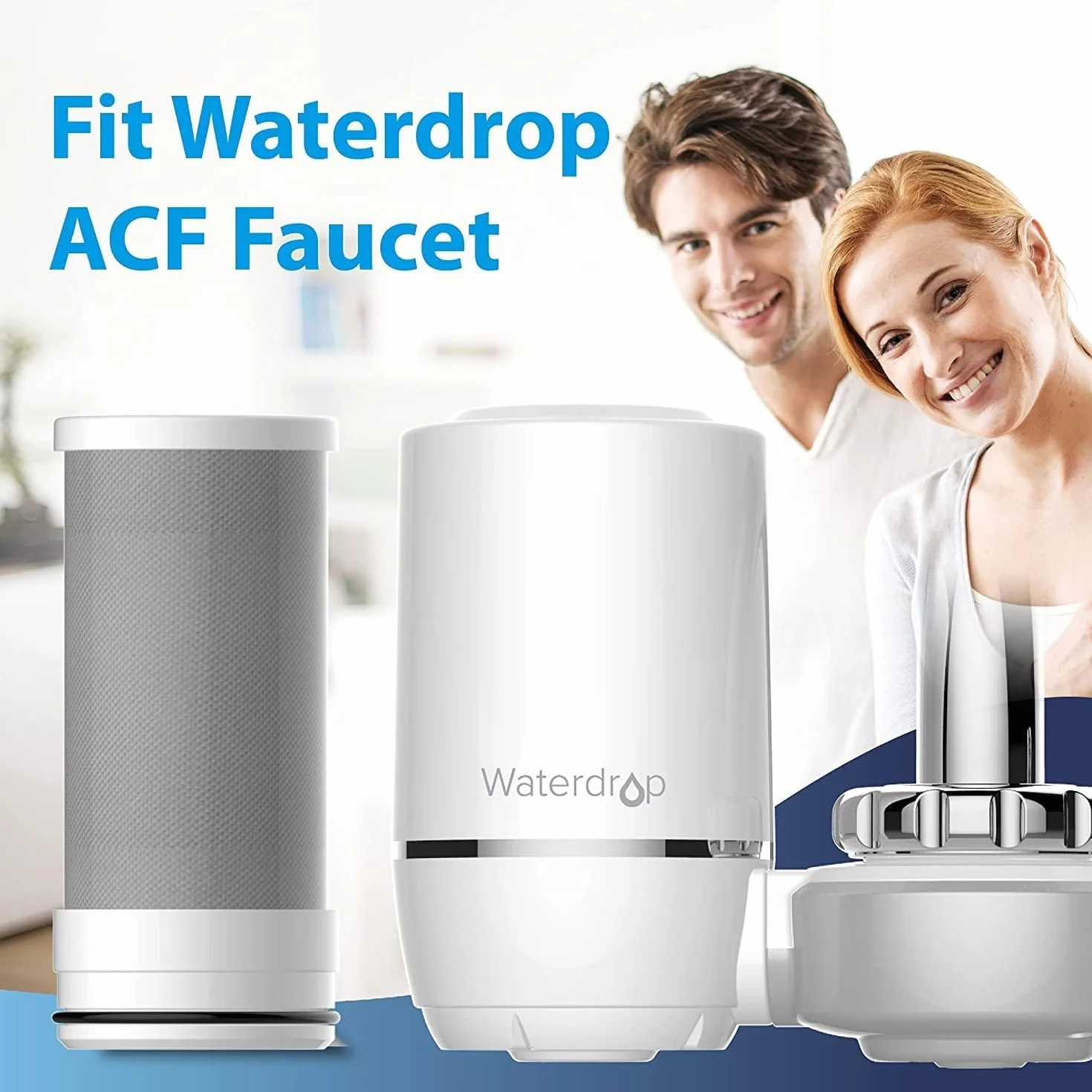 Waterdrop Wymienny filtr wody kran Fitler, 3 filtry-FF-01A | Redukuje chlor, ołów, chlor i inne zanieczyszczenia, utrzymuje się do 9 miesięcy, opakowanie 3 szt