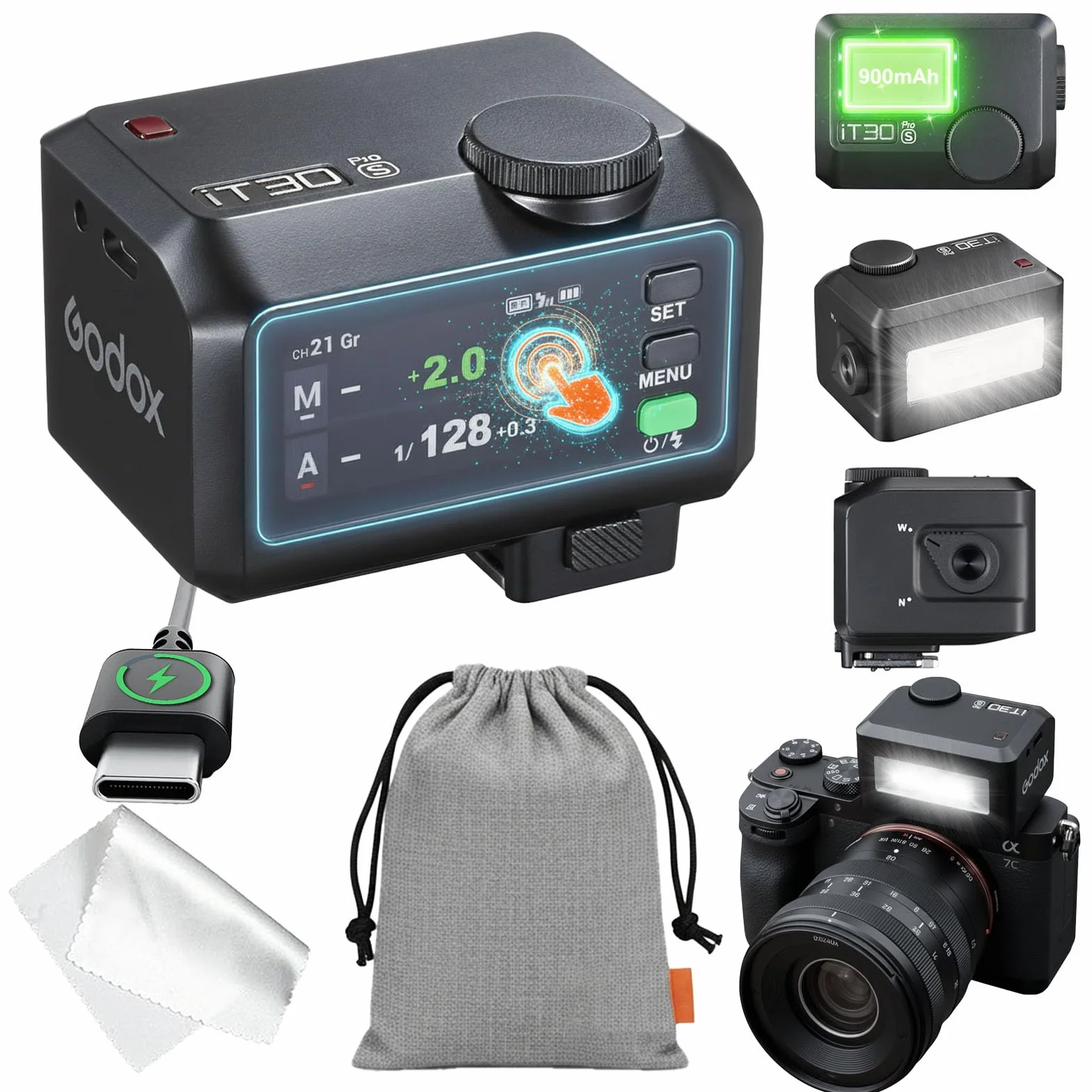 Godox iT30Pro S TTL Mini lampa błyskowa 2.4G HSS 1/8000 s z ekranem dotykowym USB-C kompatybilna Sony a6000 A9 A7R