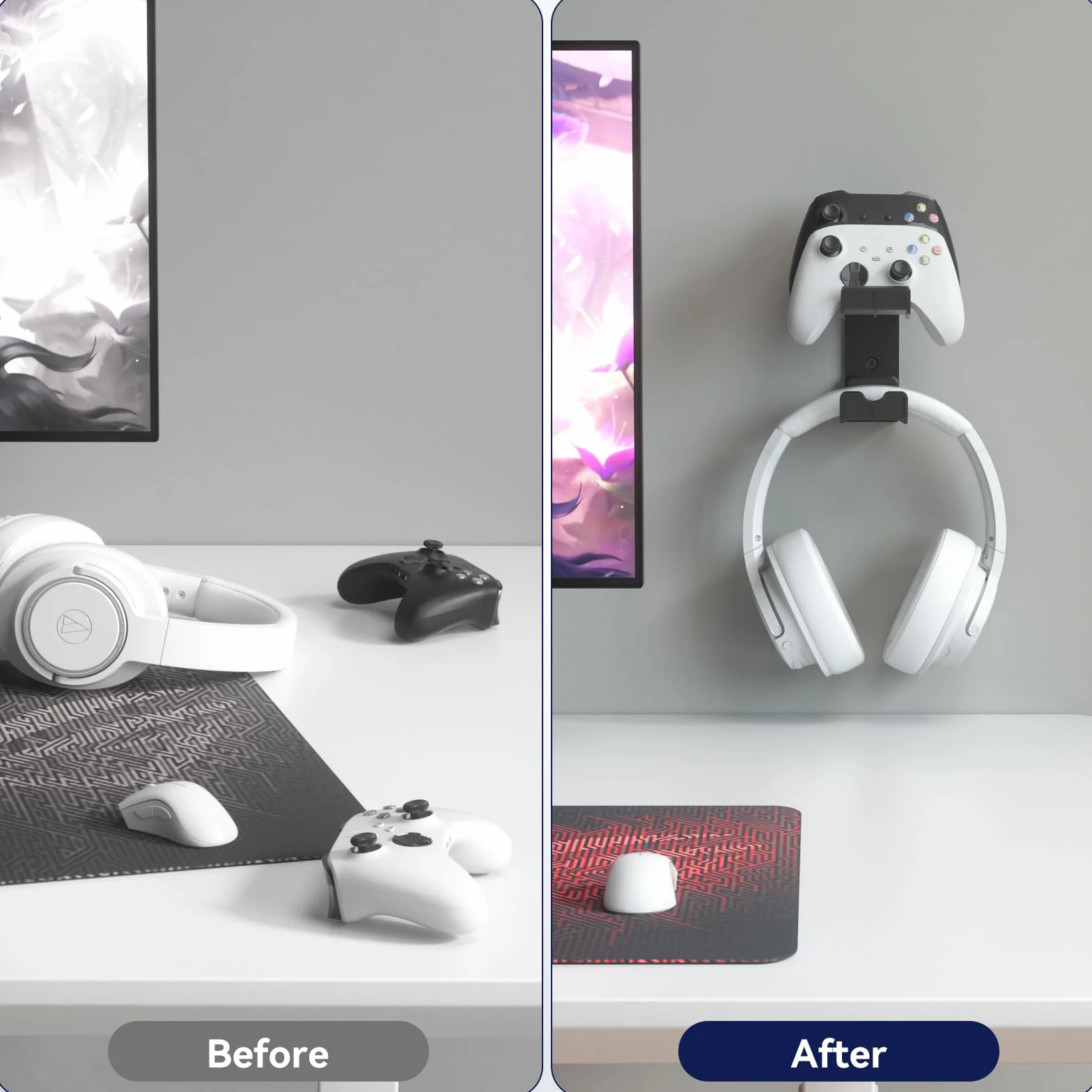 KDD Podwójny kontroler i uchwyt na słuchawki ścienny do gier Xbox Series X/S PS5 PS4 PS3 Switch STEAM PC