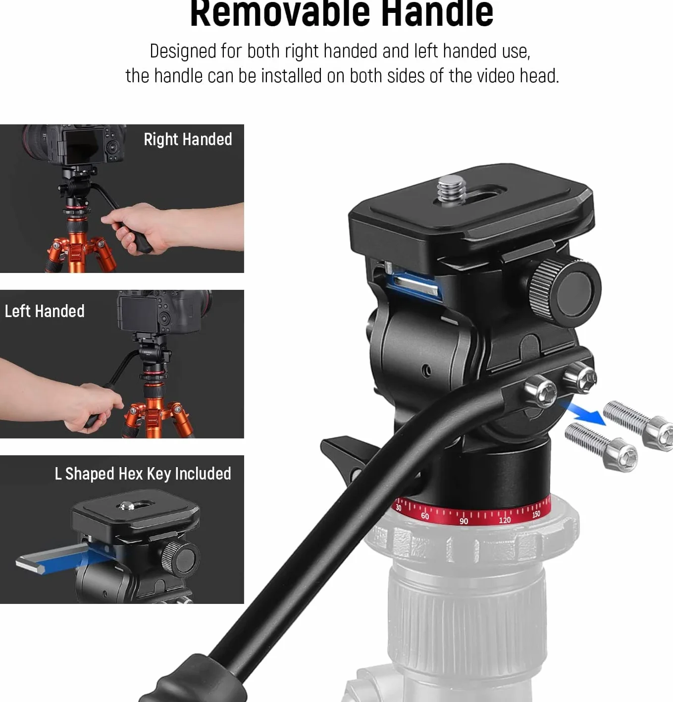NEEWER Statyw z głowicą fluidową Pan Tilt Head z płytą do szybkiego montażu i uchwytem, metalowa głowica statywu kompatybilna z Arca Swiss do kompaktowych kamer wideo DSLR, obciążenie do 3 kg, GM24