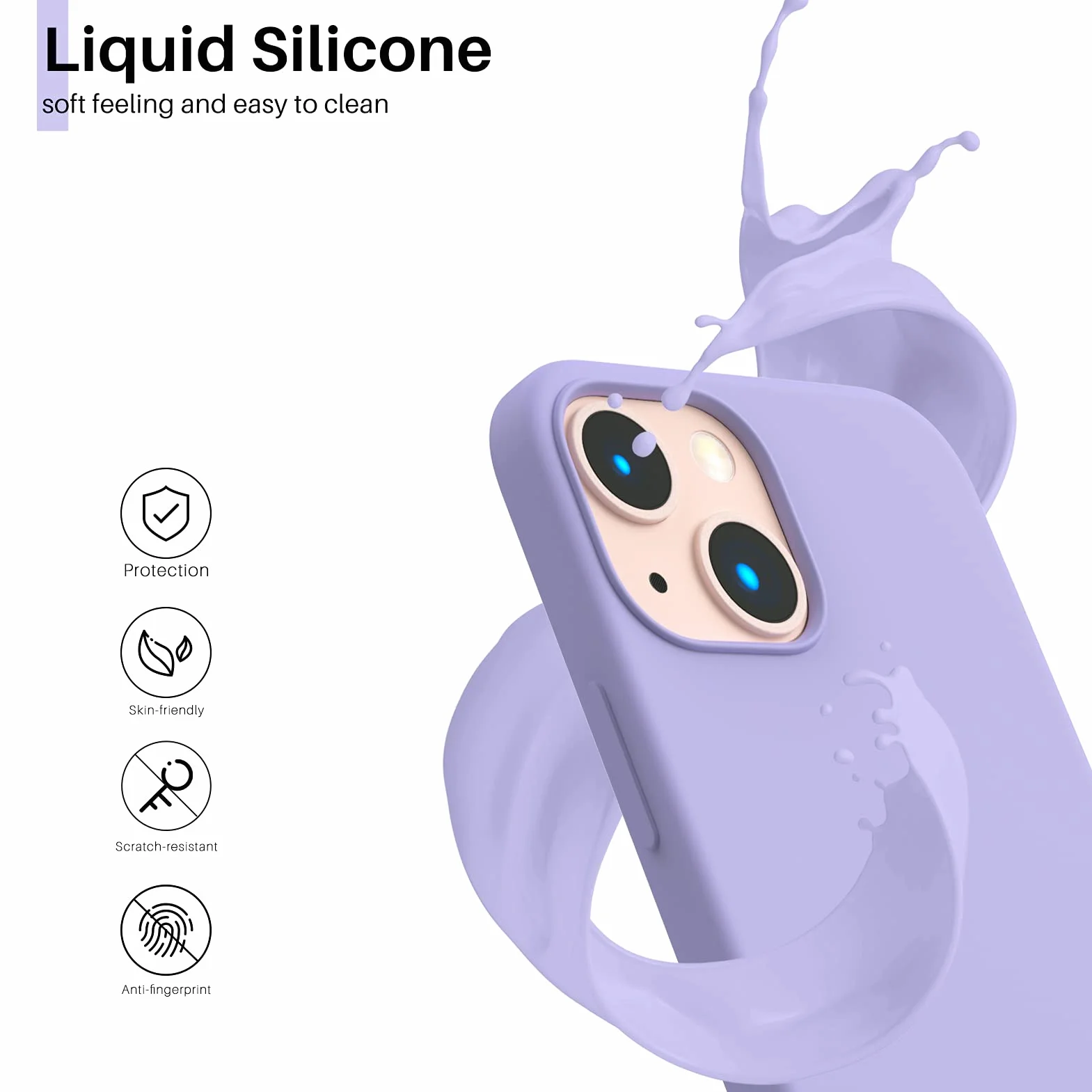 ORNARTO Kompatybilne z iPhone 13 Mini etui, smukłe etui z płynnego silikonu 3 warstwowe w pełni pokryte miękkim żelowym gumowym etui z mikrofibry 5,4 cala - Jasny fiolet