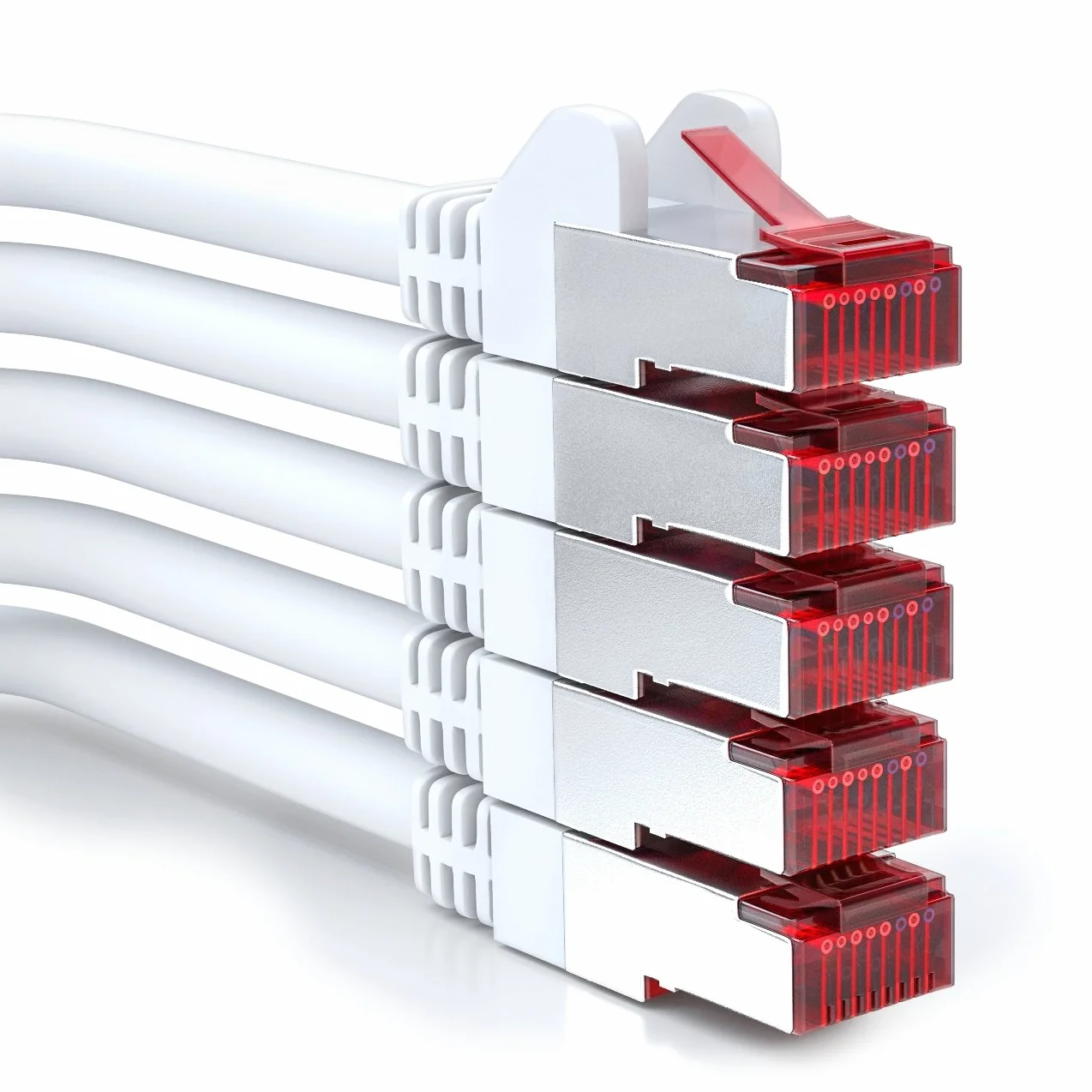 deleyCON 5x 0,5m CAT6 Patchkabel S/FTP PiMF Ekranowanie CAT-6 RJ45 Kabel Sieciowy Ethernet LAN DSL Switch Router Modem Access Point Patchfelder - Biały