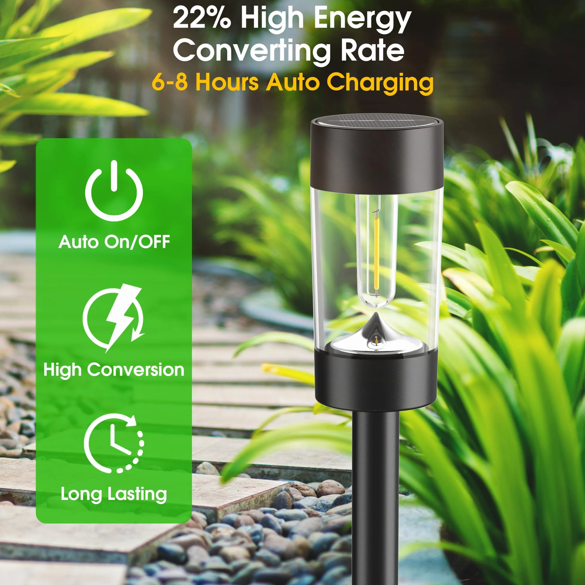 Eyrosa Lampy solarne na zewnątrz, 12 sztuk, wodoodporne, solarne oświetlenie krajobrazu na ścieżkę, ogród, podwórko, ścieżkę, podjazd, trawnik, patio, dekoracja zewnętrzna, czarne