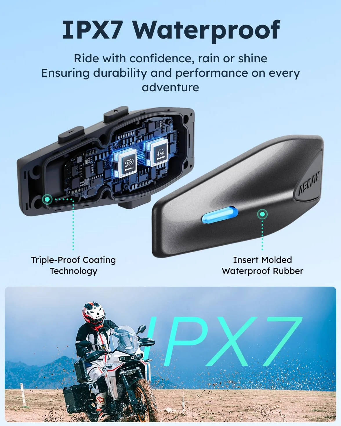 ASMAX S1 Kask Motocyklowy Bluetooth z Inteligentną Kontrolą Głosową, Systemy Komunikacyjne Mesh, Anulowanie Szumów/Odporny na Wodę/Radio FM/Aktualizacja FOTA, Zestaw Słuchawkowy Interkom dla 8