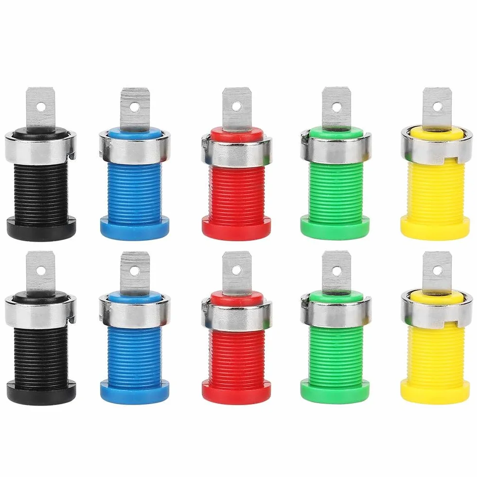 10pcs Prise Banane Jack Couleur Mixte Connecteurs Fiche Banane 4.0mm Connecteur pour montage sur Panneau Prise de Reliure de Sonde