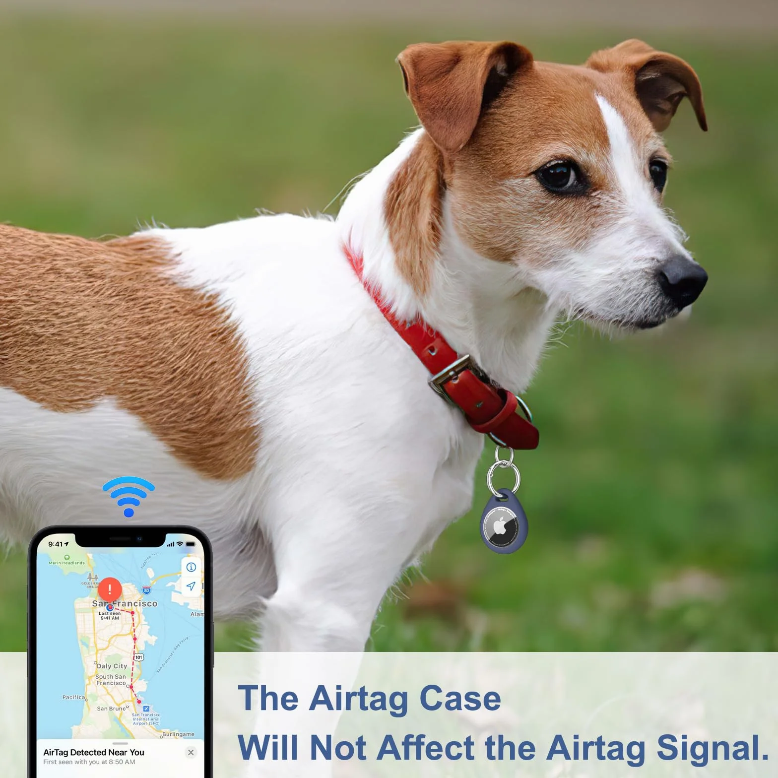 Mugust etui ochronne do Apple AirTag z brelokiem, niebieskie