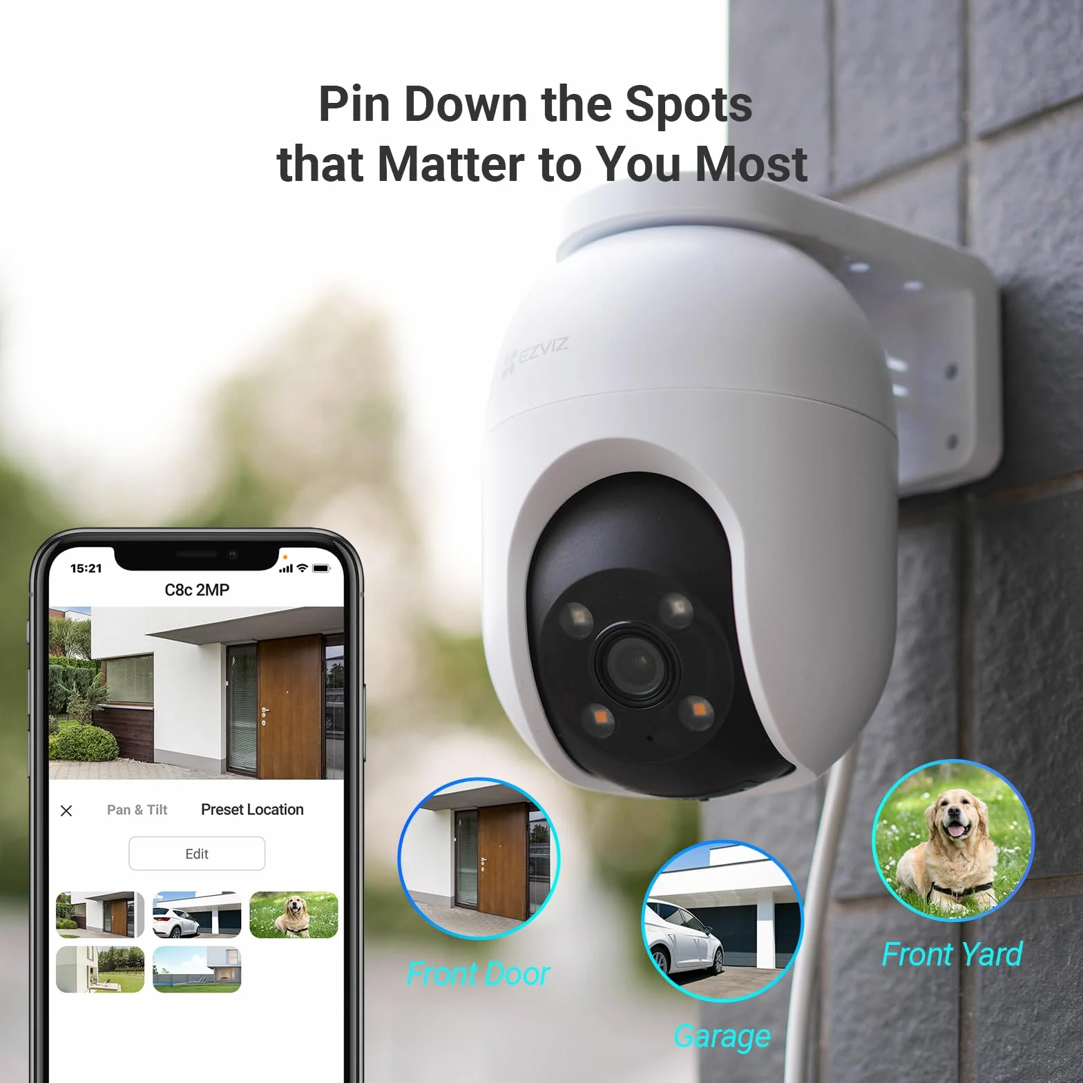 EZVIZ 2 SZTUK Kamera Nadzoru WiFi Zewnętrzna 360°, 1080P Kamera Bezpieczeństwa IP, Kolorowe noktowizory, Wykrywanie Ludzi AI, Auto Zoom śledzenie, Dwukierunkowy dźwięk, Syrena, Alexa/Google, C8c 2MP