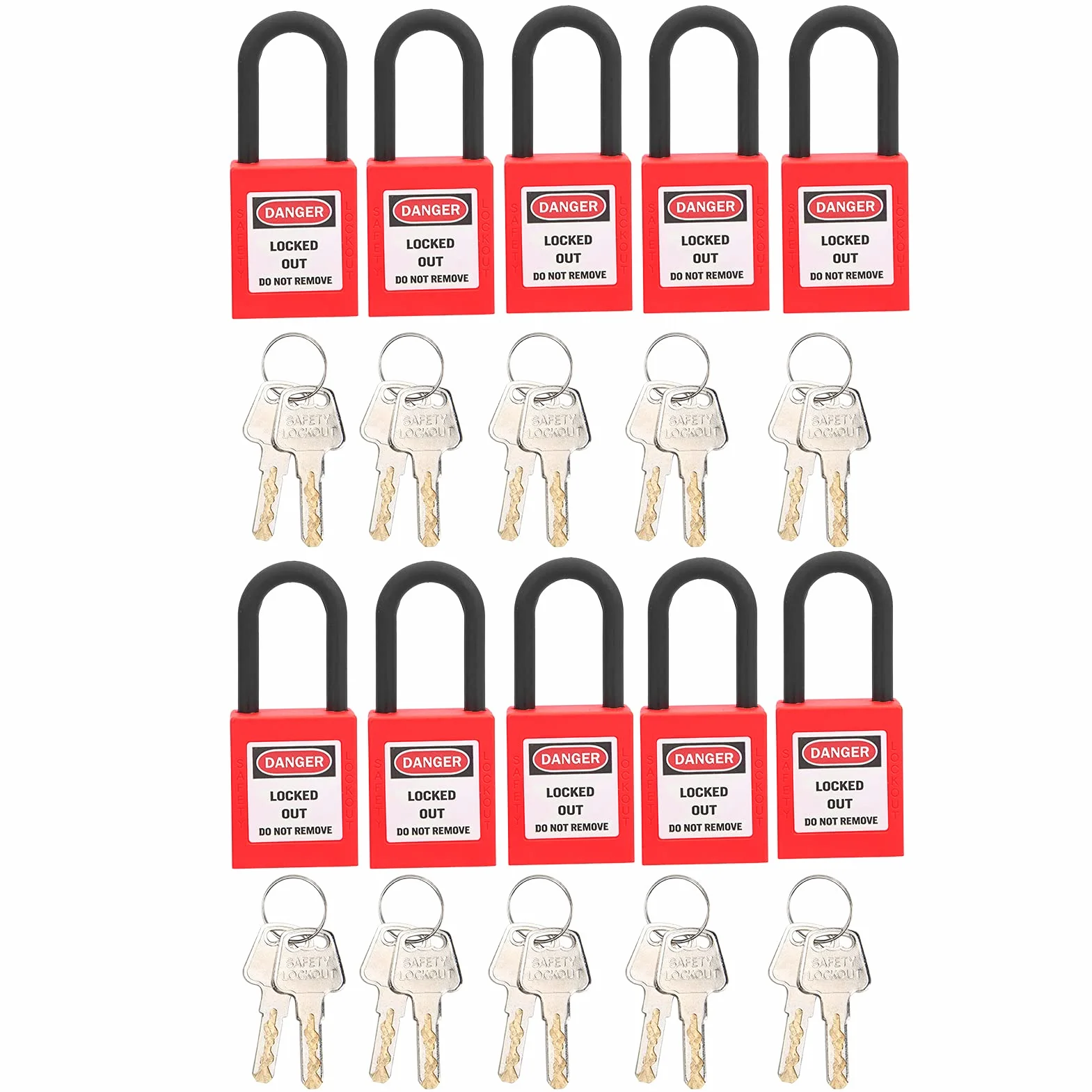 Lockout kłódka, 10 metalowych zamków Lockout Tagout z 20 kluczami, kłódki bezpieczeństwa, czerwone, do użytku wewnątrz i na zewnątrz, do warsztatu, fabryki, garażu (czerwona)