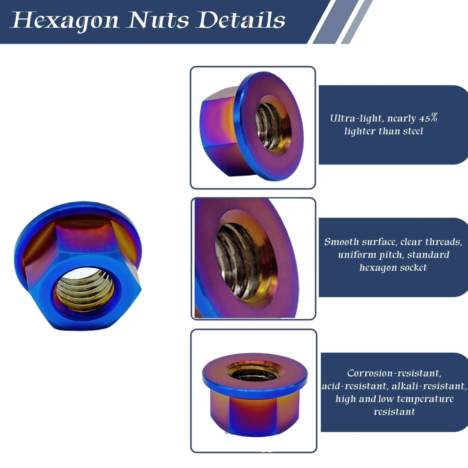 RISON tytanowa nakrętka kołnierzowa M12 x 1,5 mm, tytanowa nakrętka zębata, wypalana, niebieska, 6AL4 V, tytanowa nakrętka kołnierzowa do motocykla, 5 sztuk