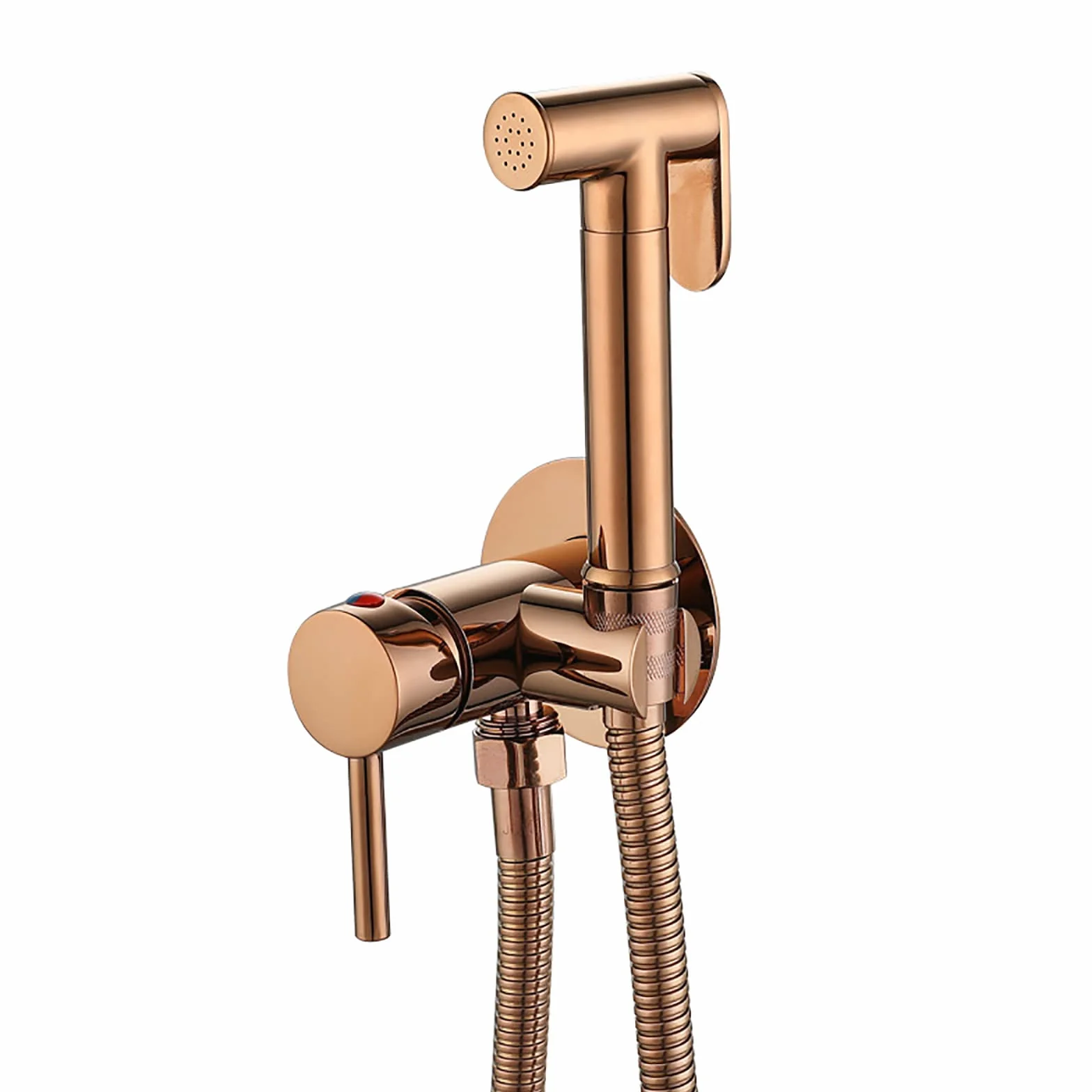 Rose Gold Handheld Bidet Zestaw opryskiwaczy z montażem ściennym Pojedynczy uchwyt mosiężna bidet zestaw rozpylaczy dla pieluszek zawiera 150 cm wąż prysznicowy i okrągłą głowę LWX