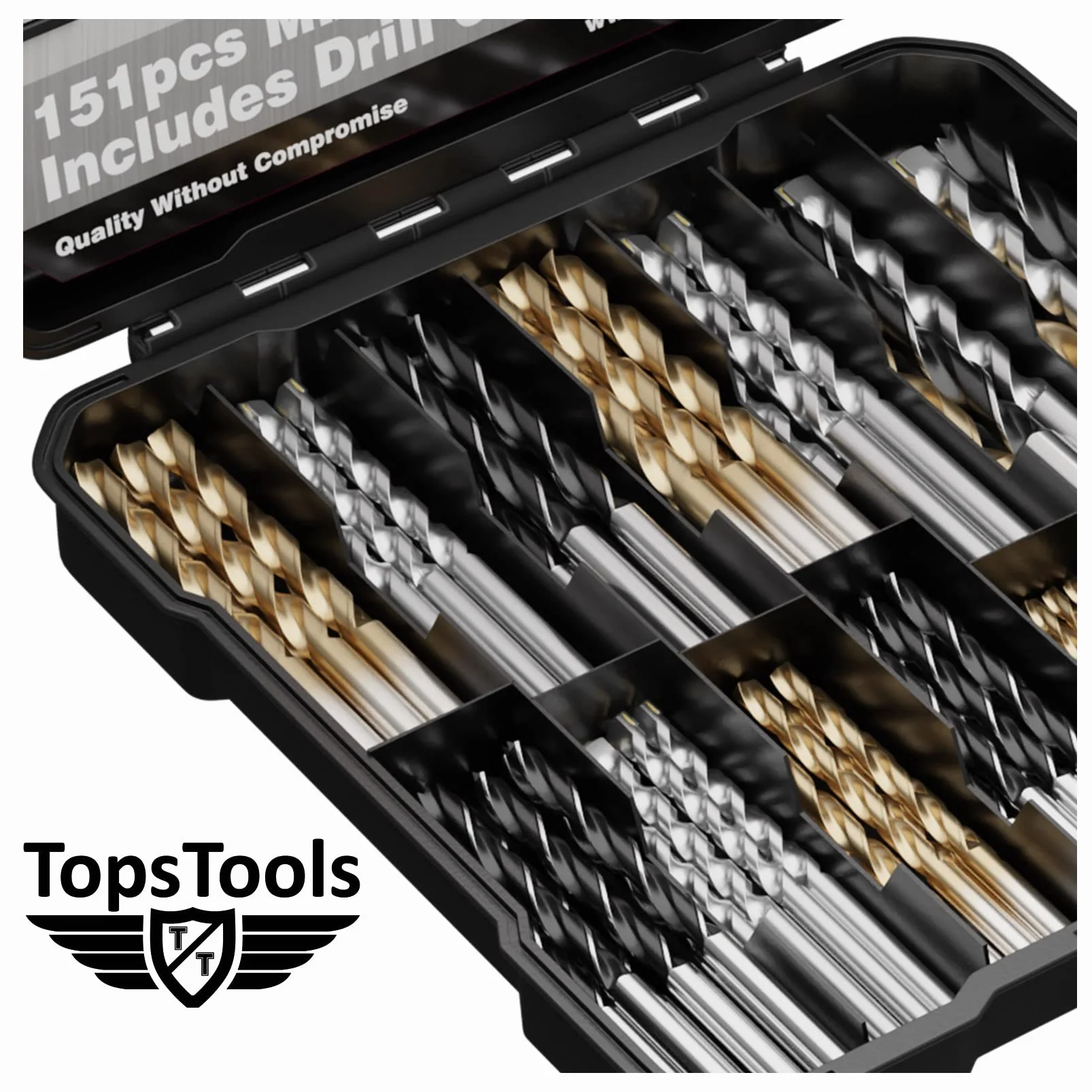 TopsTools 151pcs TT151TW 1mm 10mm Drewno Beton Cegła Wiertła Trwały | Mixed HSS, carbide masonry i brad-point drewno bits zapewniają trwały wiercenie across metal, masonry, drewno i plastiku