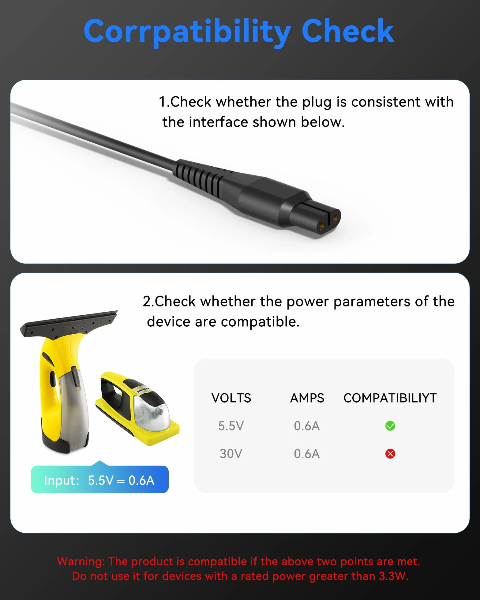 Kabel Ładowania 5,5V do Prasawek Okiennych Kärcher, Zasilanie Zamienne do Modeli WV5, WV6, WV2, KWI 1, WV1, KV4, WV2 Plus, WV45, WV51, WV52, WV55, WV70, WV5 Premium, WV5 Plus