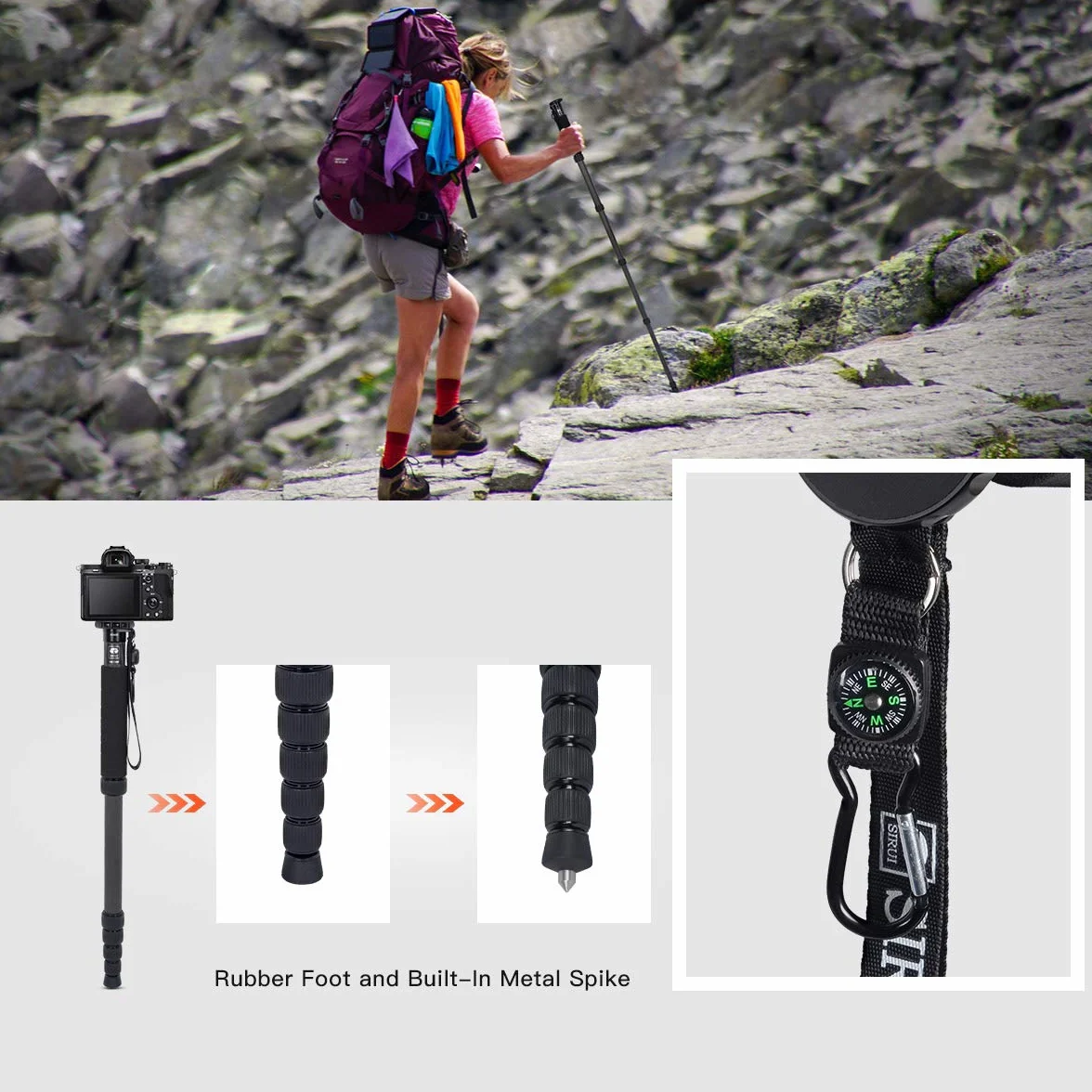 SIRUI AM-326M Carbon Monopod statyw jednonożny 6 części włókno węglowe maks. obciążenie 10 kg