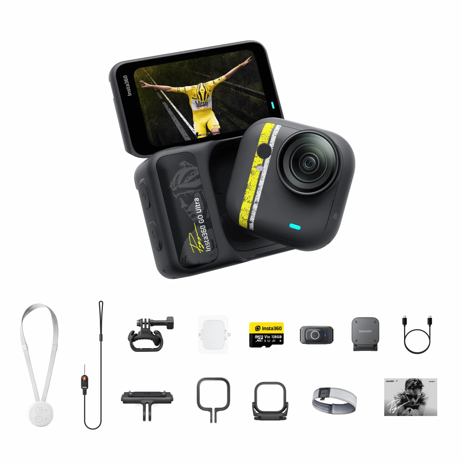 Insta360 GO Ultra Edycja Tadej Pogačar Mała kamera do vloggingu 4K, bez rąk, POV, 1/1,28", 53 g, 156°, 200 min, magnetyczna