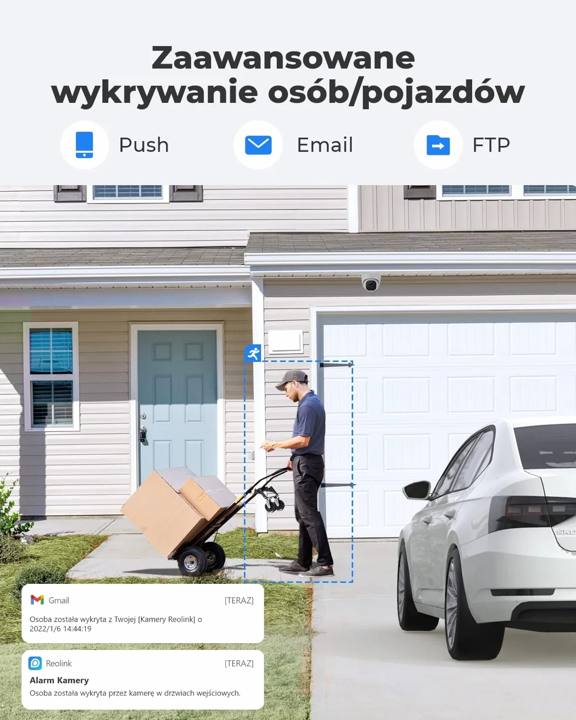 Reolink Kamera 5MP PoE z Wykrywaniem Ludzi/Pojazdów, Noktowizorem, Wodoodporną Zewnętrzną Kamerą Bezpieczeństwa, Upływ Czasu, Nagrywaniem Dźwięku, Gniazdem Karty microSD, 2-Pak RLC-520A