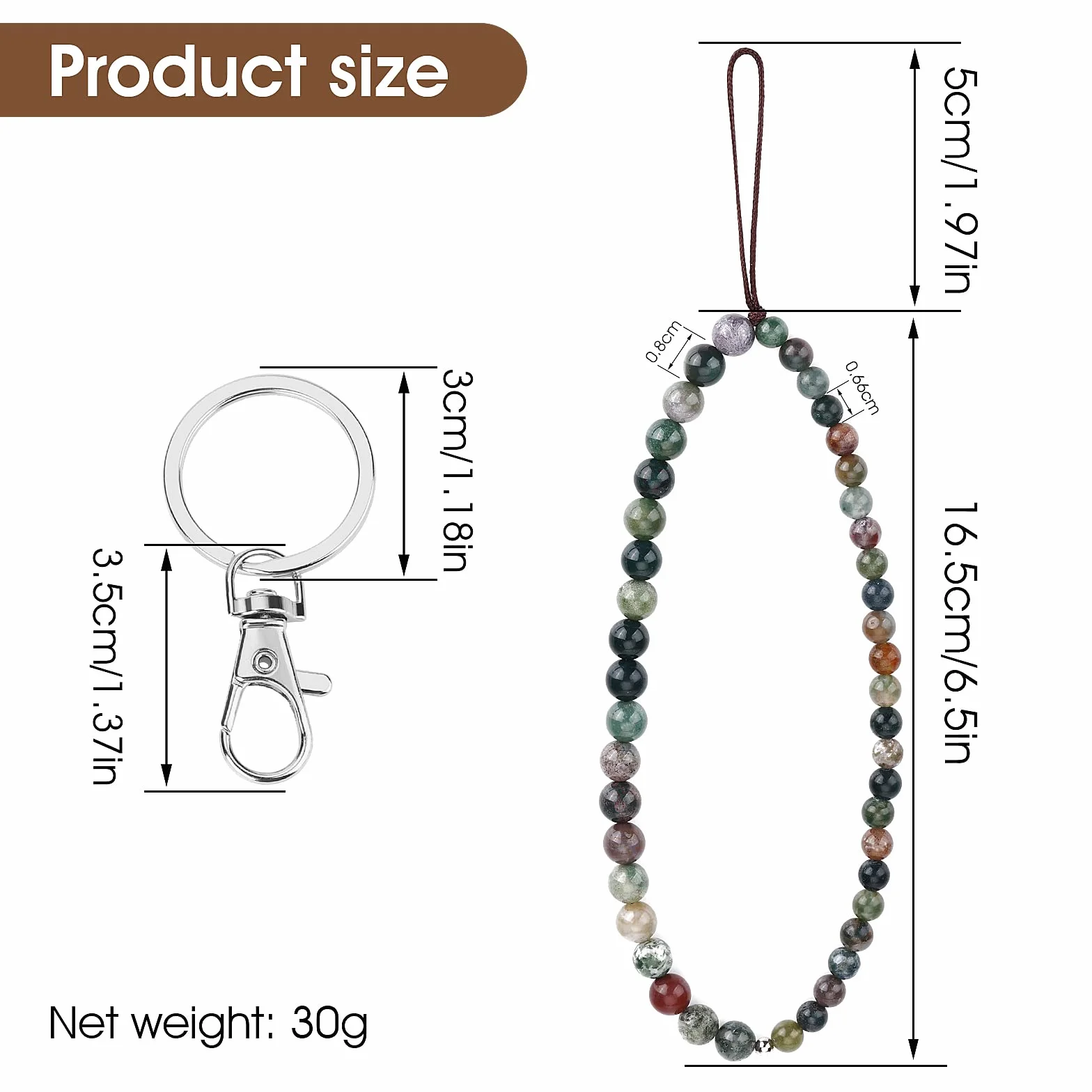 Cobee Zawieszka do telefonu z koralikami naturalny kamień szlachetny brelok 16.5cm+5cm