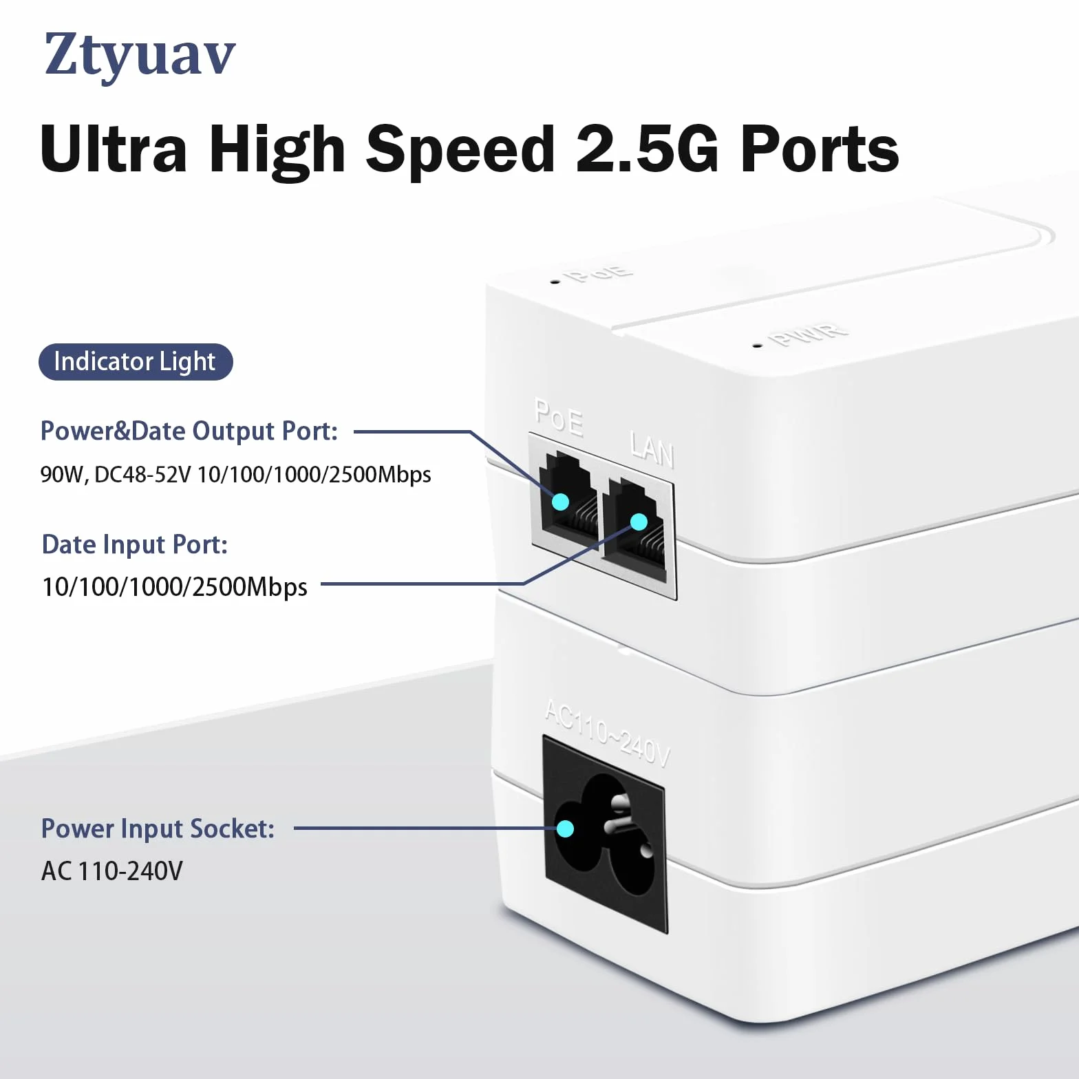 Wtryskiwacz PoE++ 90 W 2,5 G 2 porty RJ-45 100/1000/2500 Mb/s
