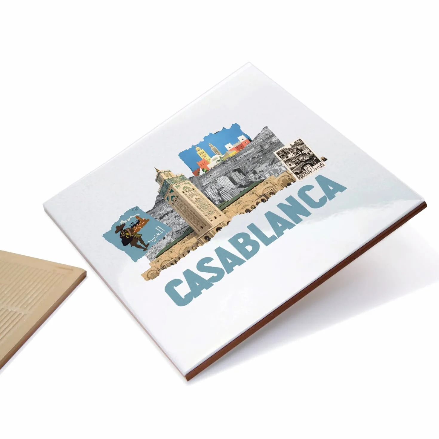 Ceramiczne płytki dekoracyjne 10,8 x 10,8 cm - Casablanca Kolaż Podróż Maroko Pocztówka