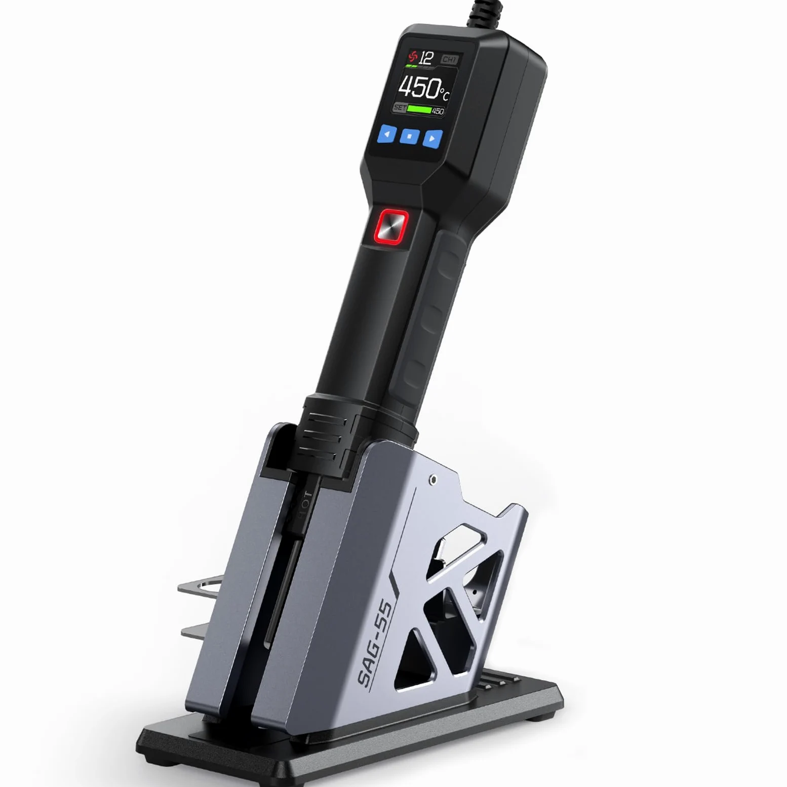 Opalarka 550 W – cyfrowy pistolet na gorące powietrze ze stojakiem do lutowania, przeróbki BGA i narzędzi naprawczych