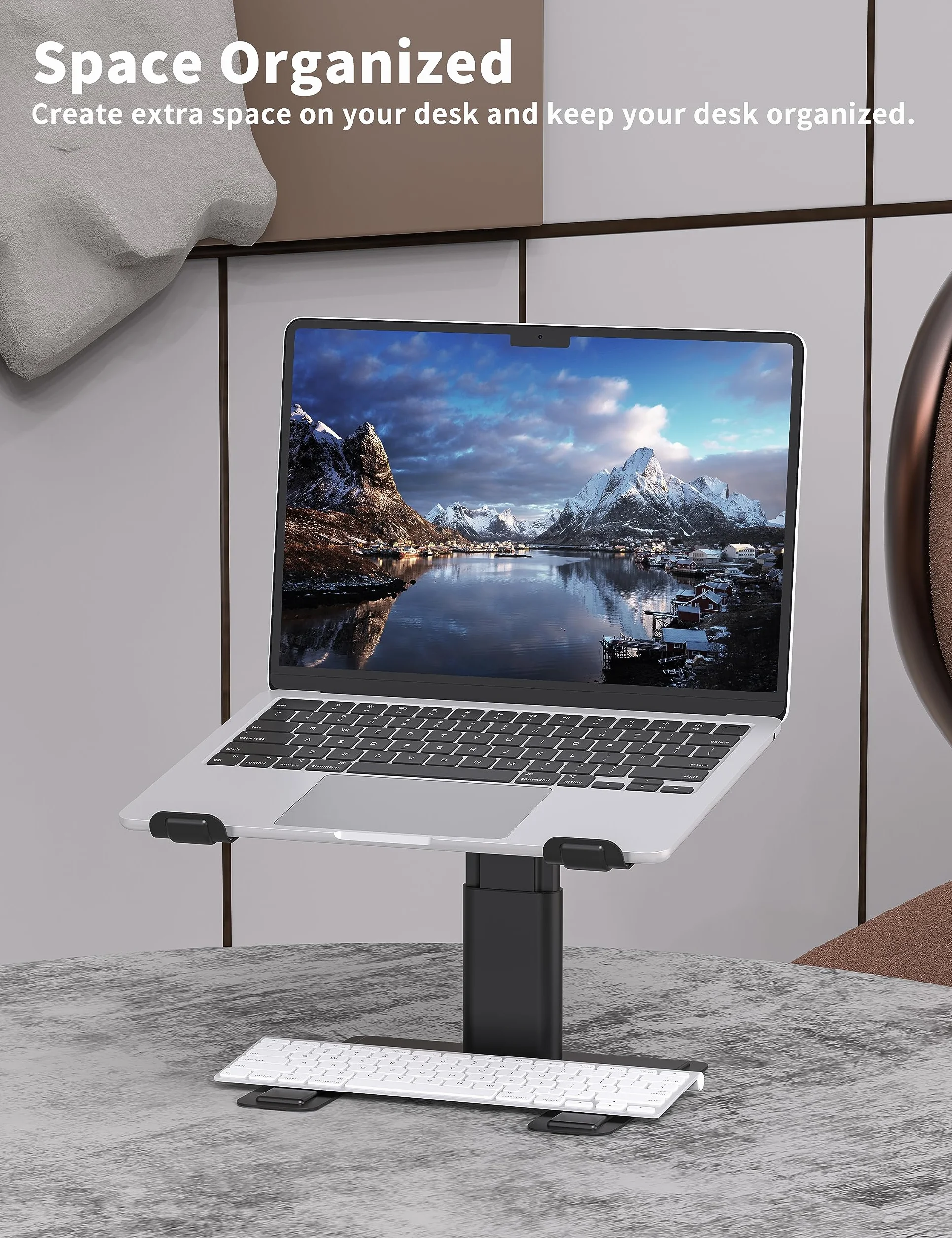 ALASHI Stojak na laptopa na biurko, stojak komputerowy z regulowaną wysokością, ergonomiczny stojak na laptopa, aluminiowy metalowy uchwyt kompatybilny z notebookiem 10 do 17,3 cala, czarny
