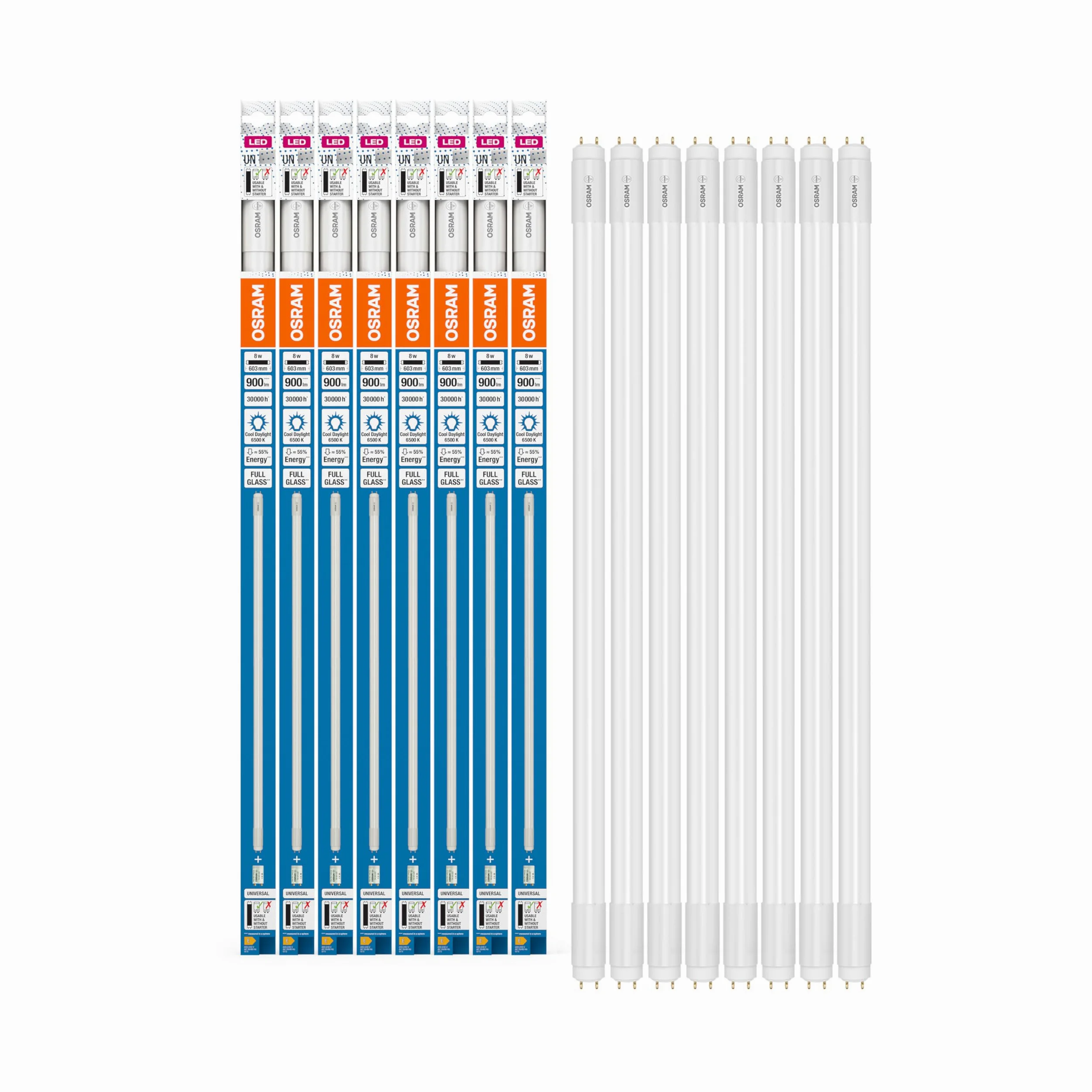OSRAM Rurka LED T8 18 Un 600 mm, Liniowa Rurka LED, 8W, 900LM, 6500K, Białe Światło Dzienne, Wymiana LED dla Rur Światło T8 z Gniazdami G13, Długa Żywotność
