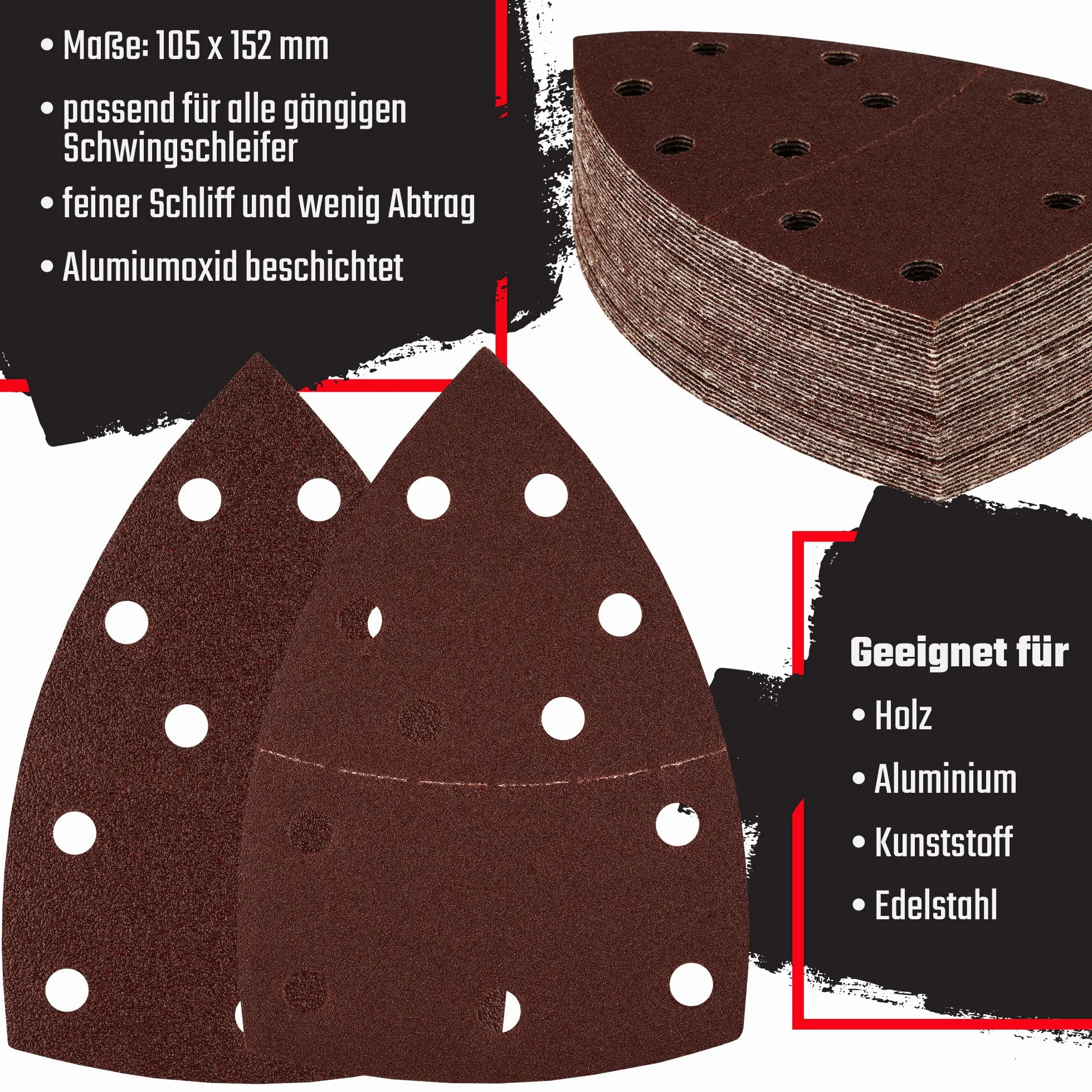 Prio trójkąty szlifierskie │ 25 sztuk │ 11 otworów │ 105 x 152 mm │ ziarnistość 40 │ do szlifierek wielofunkcyjnych │ arkusze szlifierskie │ trójkątne podkładki szlifierskie │ papier ścierny