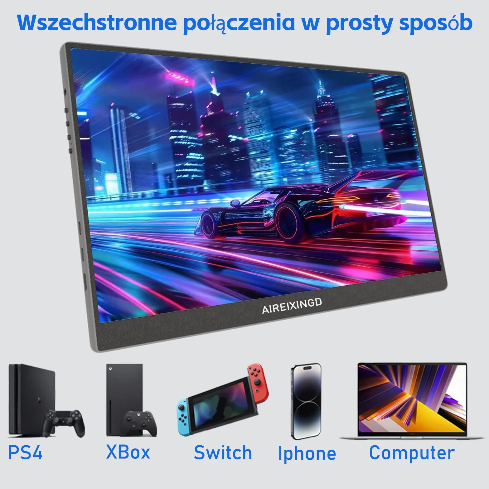 Przenośny monitor, 15,6" 1920×1080 FHD IPS przenośny ekran do laptopa ze stojakiem, montaż VESA,drugi ekran do laptopa/PC/Mac/PS5/Xbox - złącze USB C i HDMI [Klasa energetyczna A]