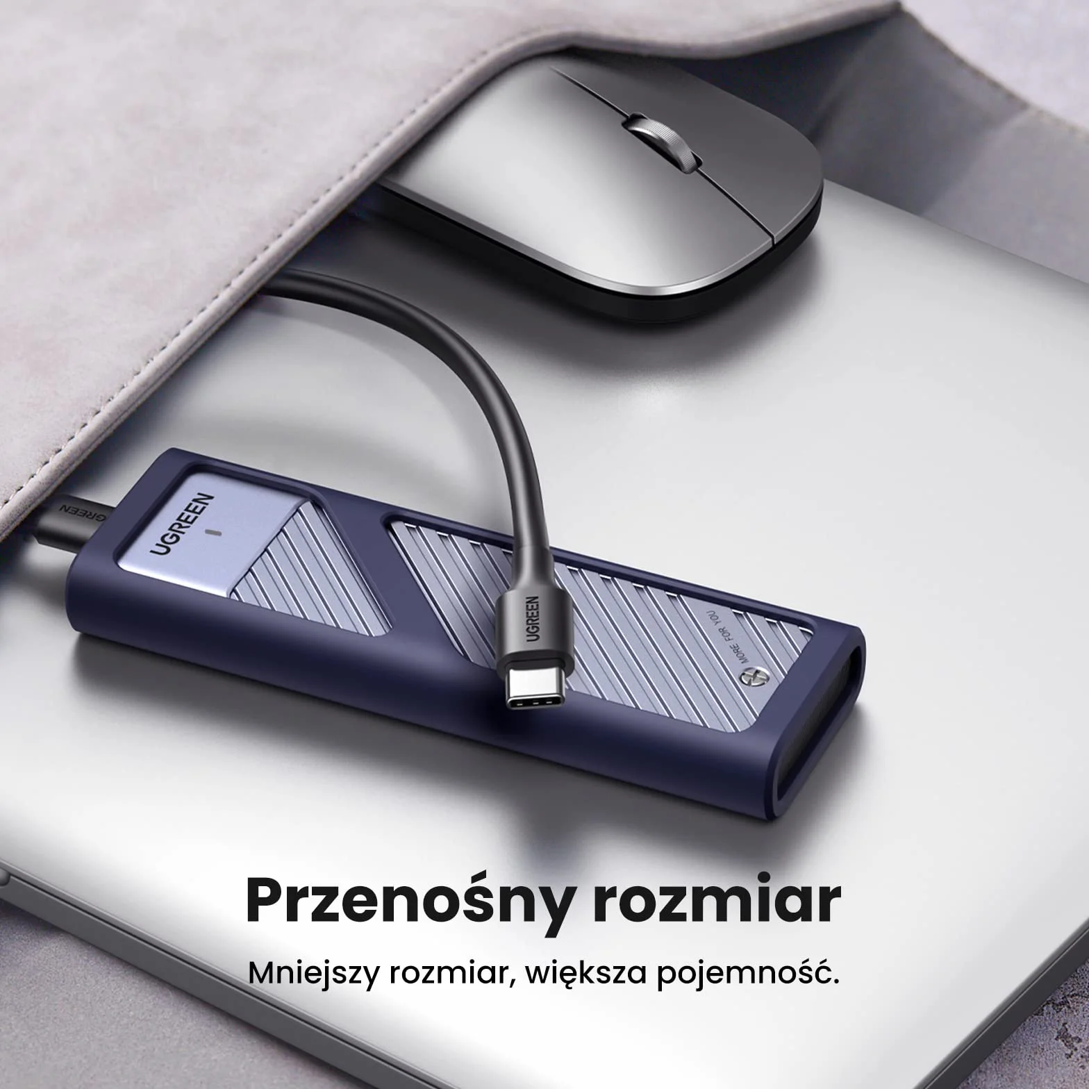 UGREEN obudowa NVMe USB 3.2 Gen 2 10 Gb/s aluminiowa obudowa NVMe SSD M.2 z podkładką chłodzącą do klucza NVMe PCIe SSD M/klucz M&B w 2280/2242/2230/2260 Kompatybilny z 980/990 PRO/P3 Plus itp.