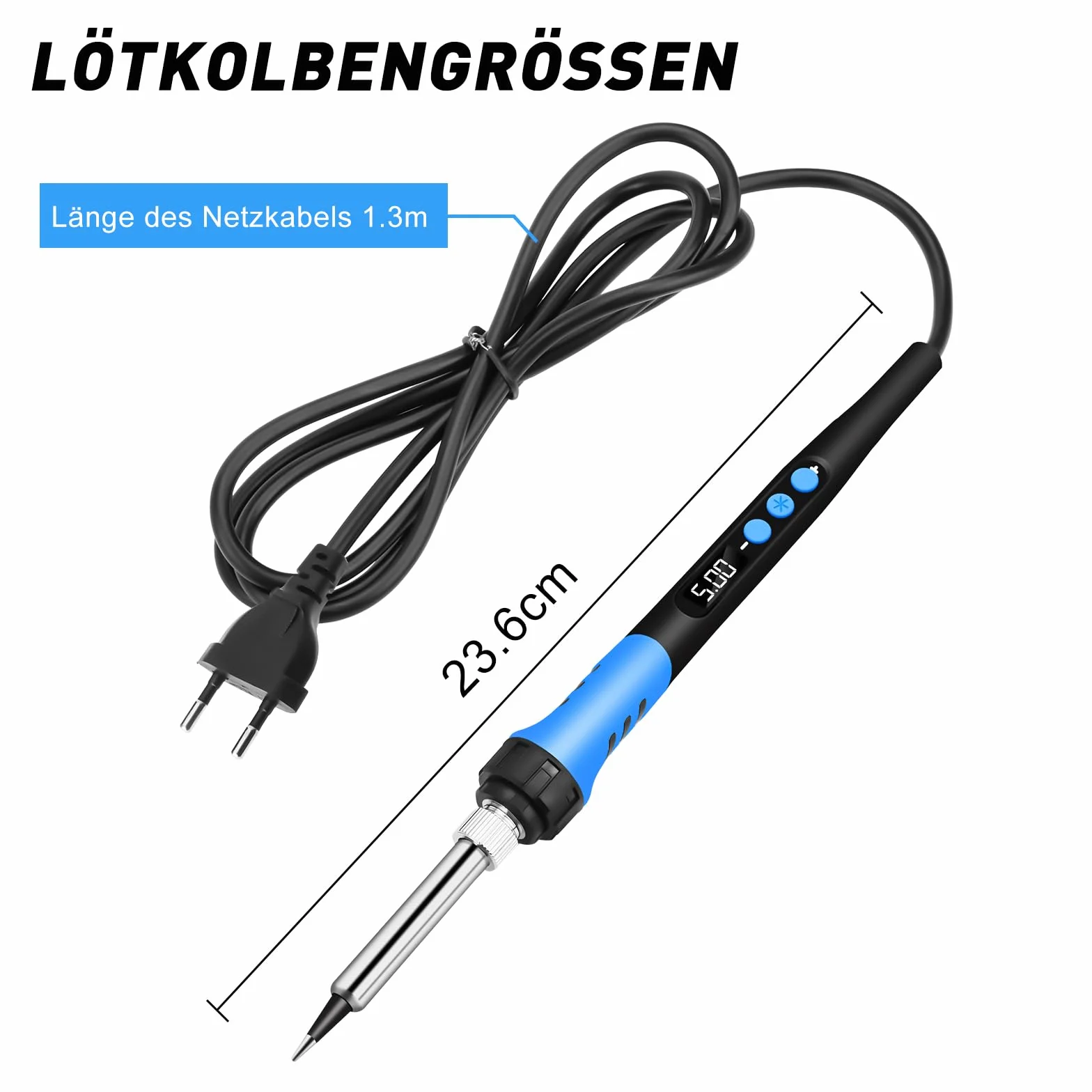 Zestaw do lutowania, 90 W LED lutownica z regulacją temperatury od 180°C do 480°C, 5 x lutownica, pasta lutownicza, drut lutowniczy, uchwyt do lutownicy, zestaw do naprawy spawania, niebieski