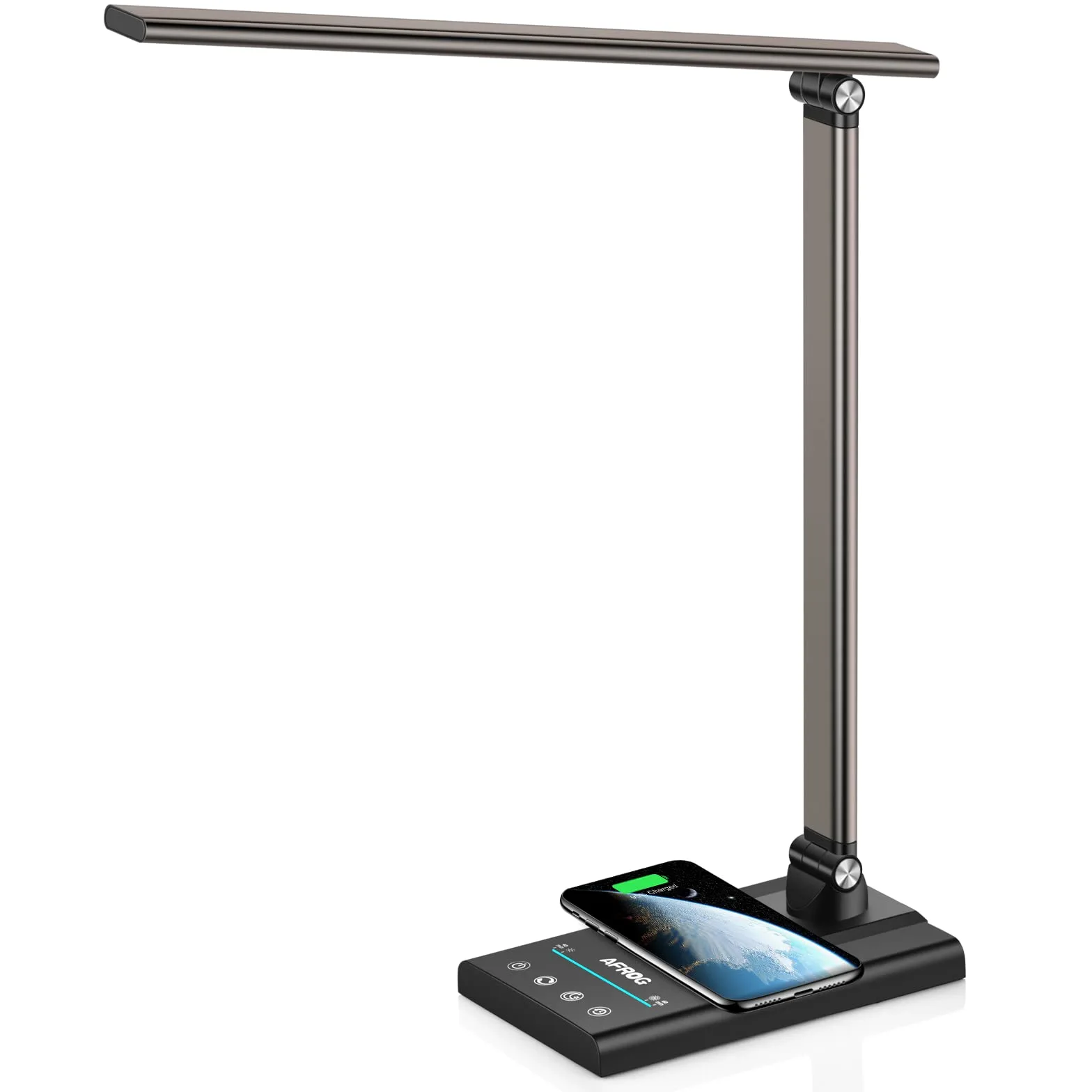 AFROG Wielofunkcyjna lampa biurkowa LED 5. generacji z szybką bezprzewodową ładowarką 10 W, port ładowania USB, super jasność 1800 luksów, 5 trybów oświetlenia, 7 jasności, sterowanie dotykowe