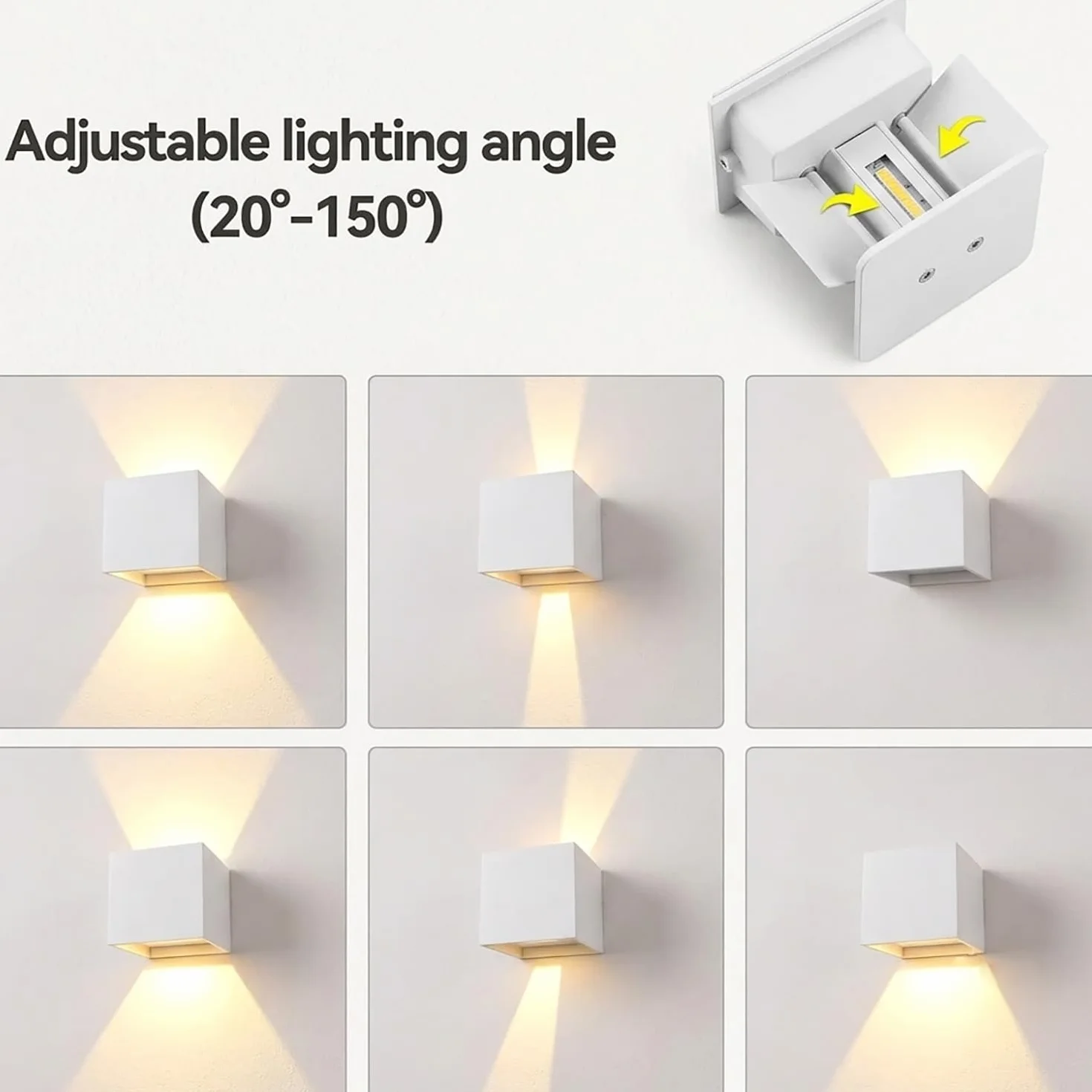 Kinkiety Zewnętrzne LED 12W, IP65 Wodoodporne Lampa ścienna, Canmeijia, Regulowana Aluminiowa Biały Lampa ścienna, 3000k Ciepłe światło Do Ogrodu, łazienki, Sypialni, Salonu (2 Paczki)