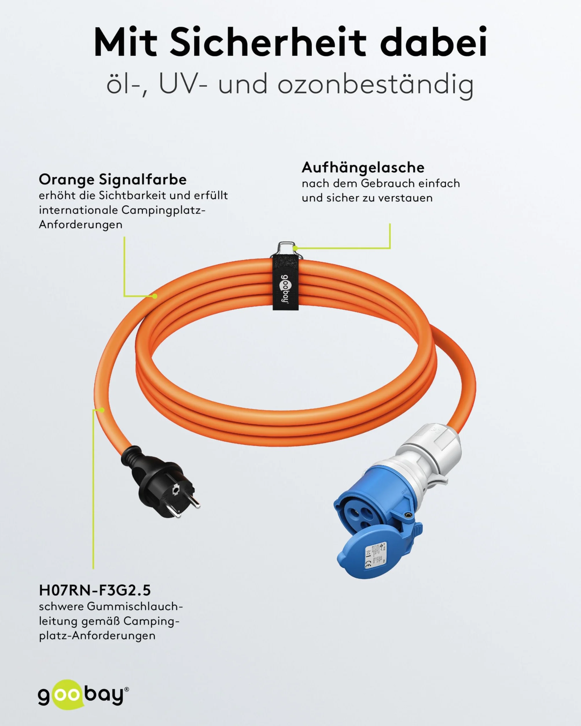 goobay Kabel adaptera CEE do przyczepy kempingowej, 5 m, wtyczka z ochronnym stykiem do gniazda CEE z pokrywą zamykającą, IP44, kabel kempingowy, kamper, przyczepa kempingowa, 76219