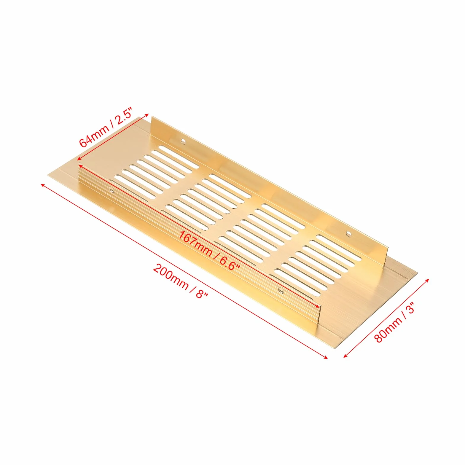 PATIKIL 20 x 8 cm, prostokątna osłona wentylacyjna, aluminiowa kratka wentylacyjna, zasłona ze śrubami montażowymi, do drzwi szafy, kolor złoty