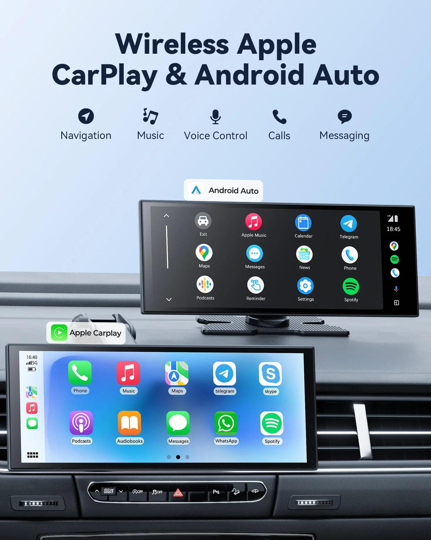 Bezprzewodowy ekran samochodowy Apple CarPlay Android Auto 60 kl./s OTA Bluetooth