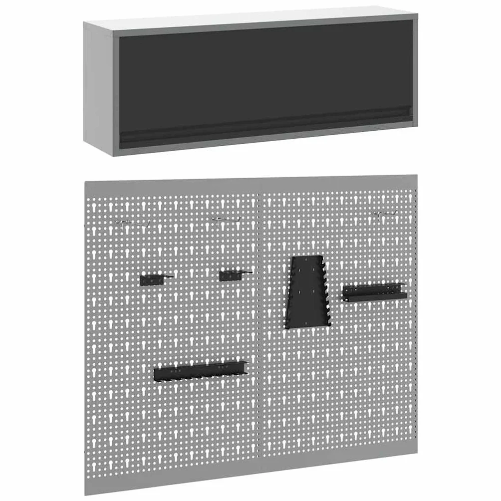 vidaXL Zestaw szafek narzędziowych z półką 3 pcs Czarny, Organizacja warsztatu, ścienny szafka na narzędzia, metalowe przechowywanie, pegboard do garażu, idealne na bałagan