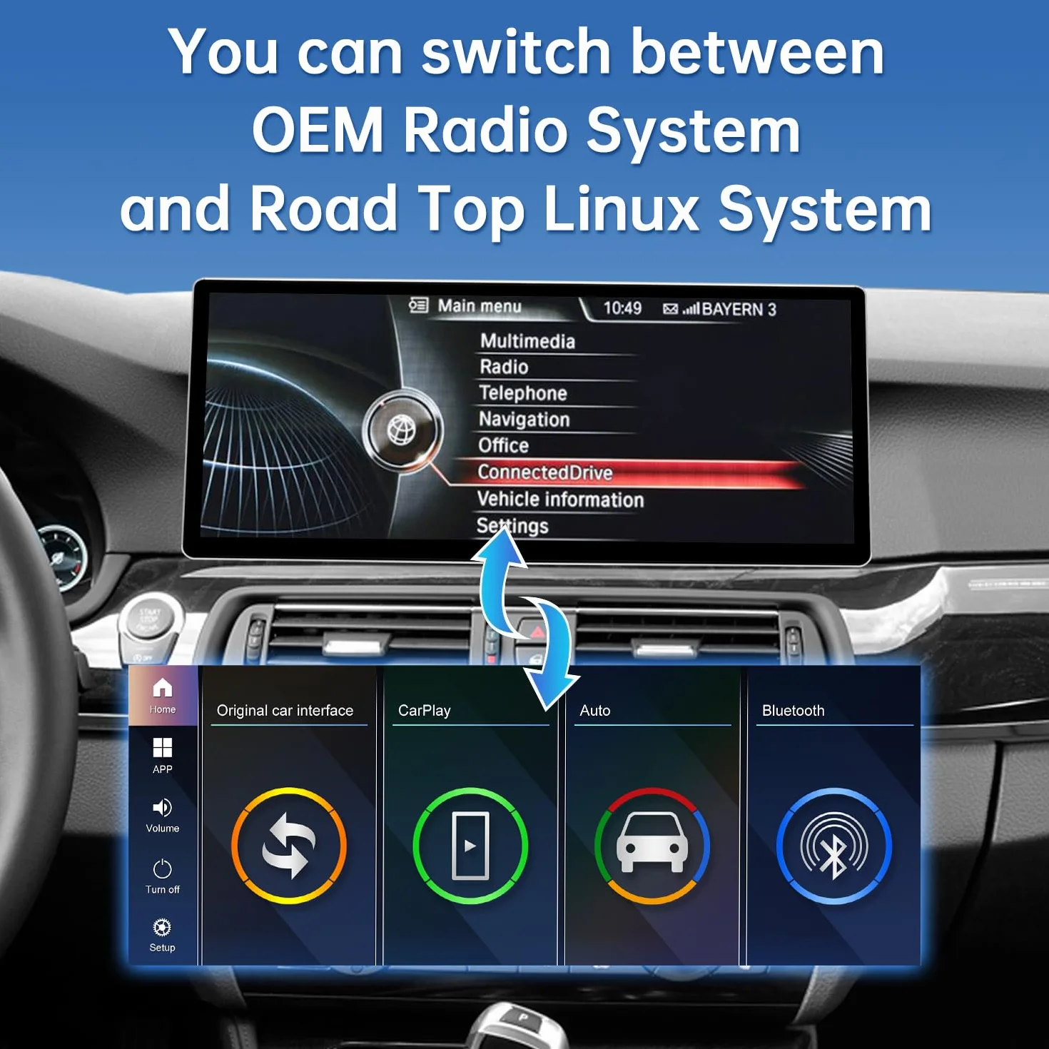 Road Top 12,3-calowy ekran CarPlay radio samochodowe BMW 5 F10 F11 NBT 2012-2016