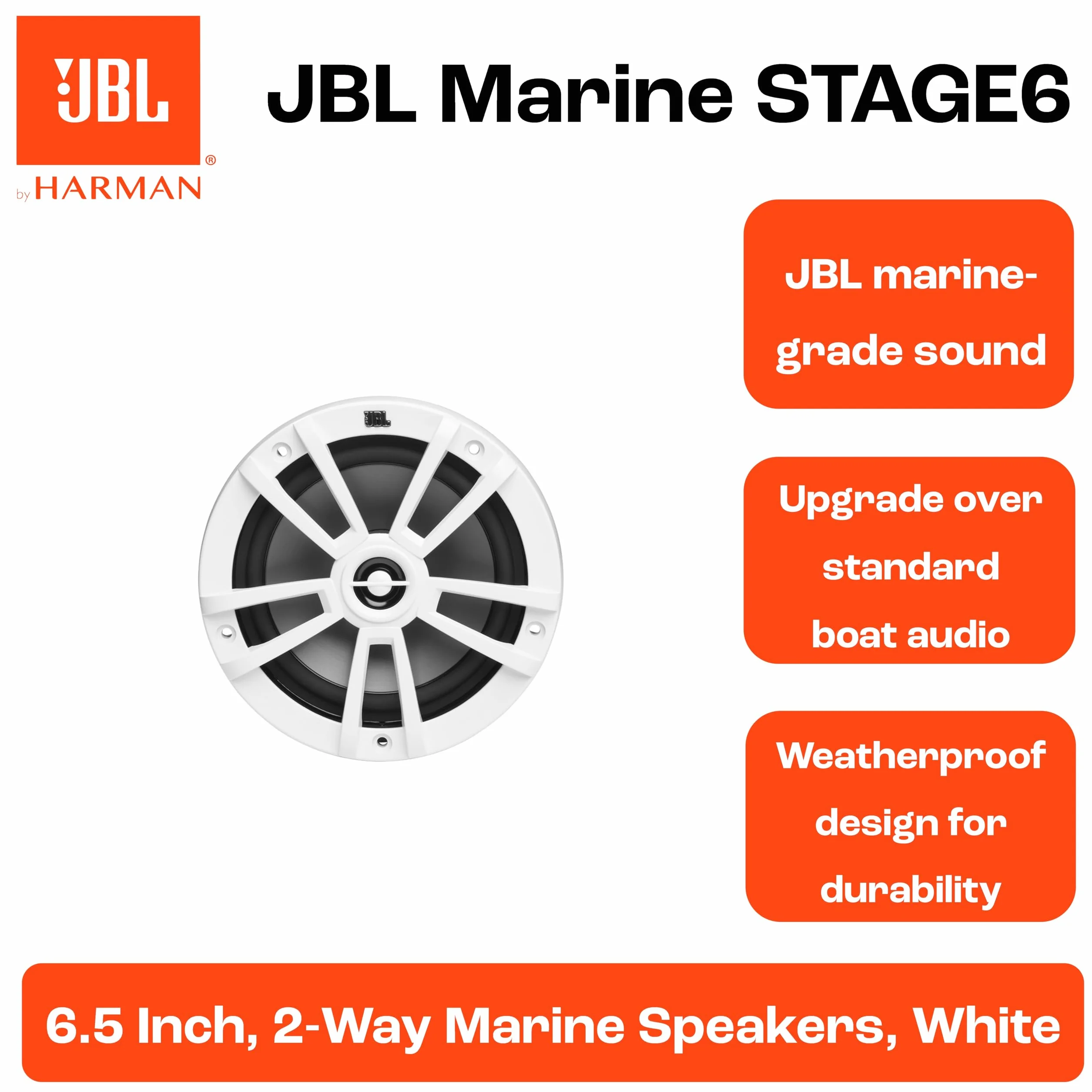 JBL Stage Marine Wodoodporny głośnik 6-1/2" (160mm) 180 W Dwukierunkowe głośniki morskie Biały