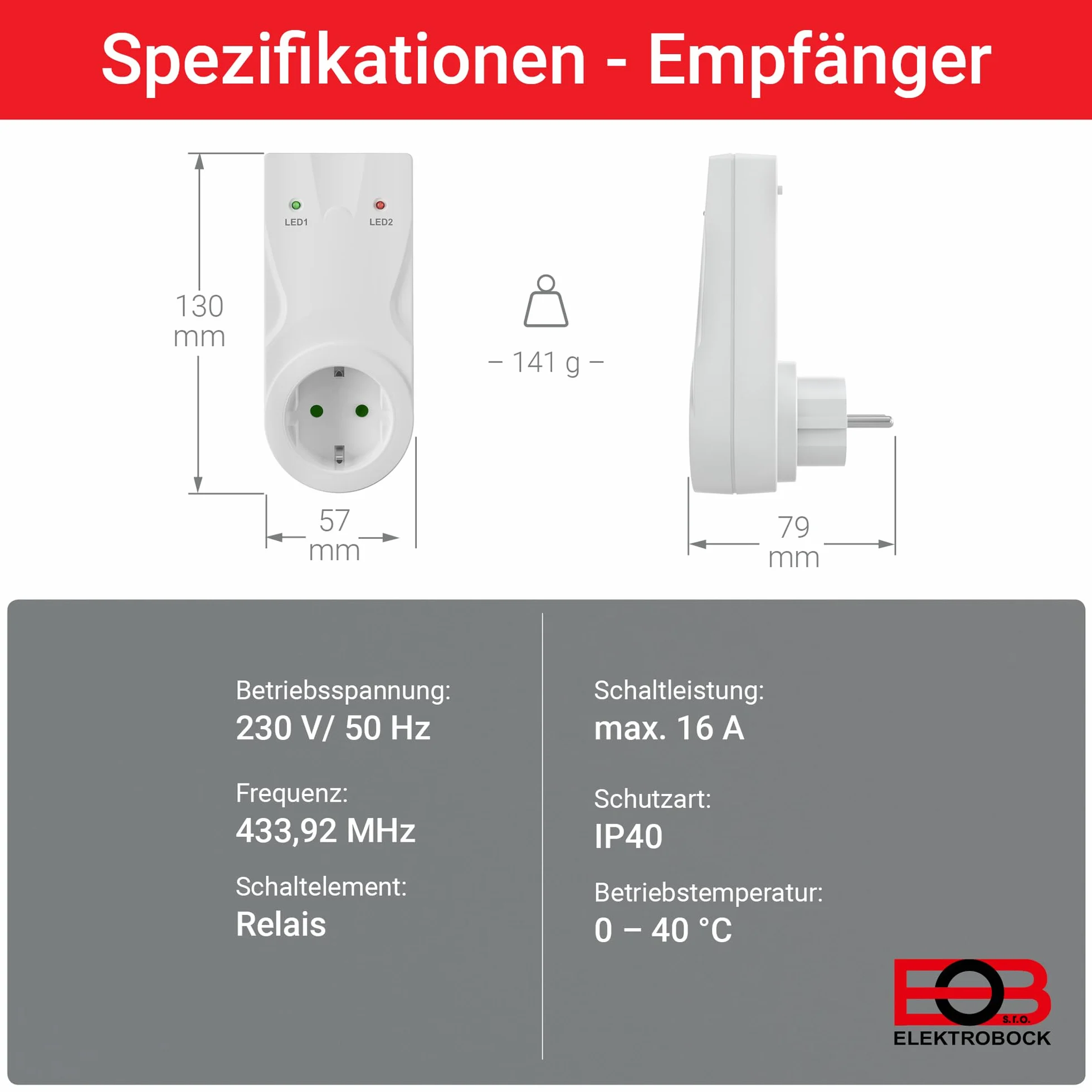 ELEKTROBOCK FRT7B3 radiowy termostat pokojowy z podstawką, postawić w dowolnym miejscu, z odbiornikiem, duży zasięg, do ogrzewania elektrycznego i ogrzewania na podczerwień, biały