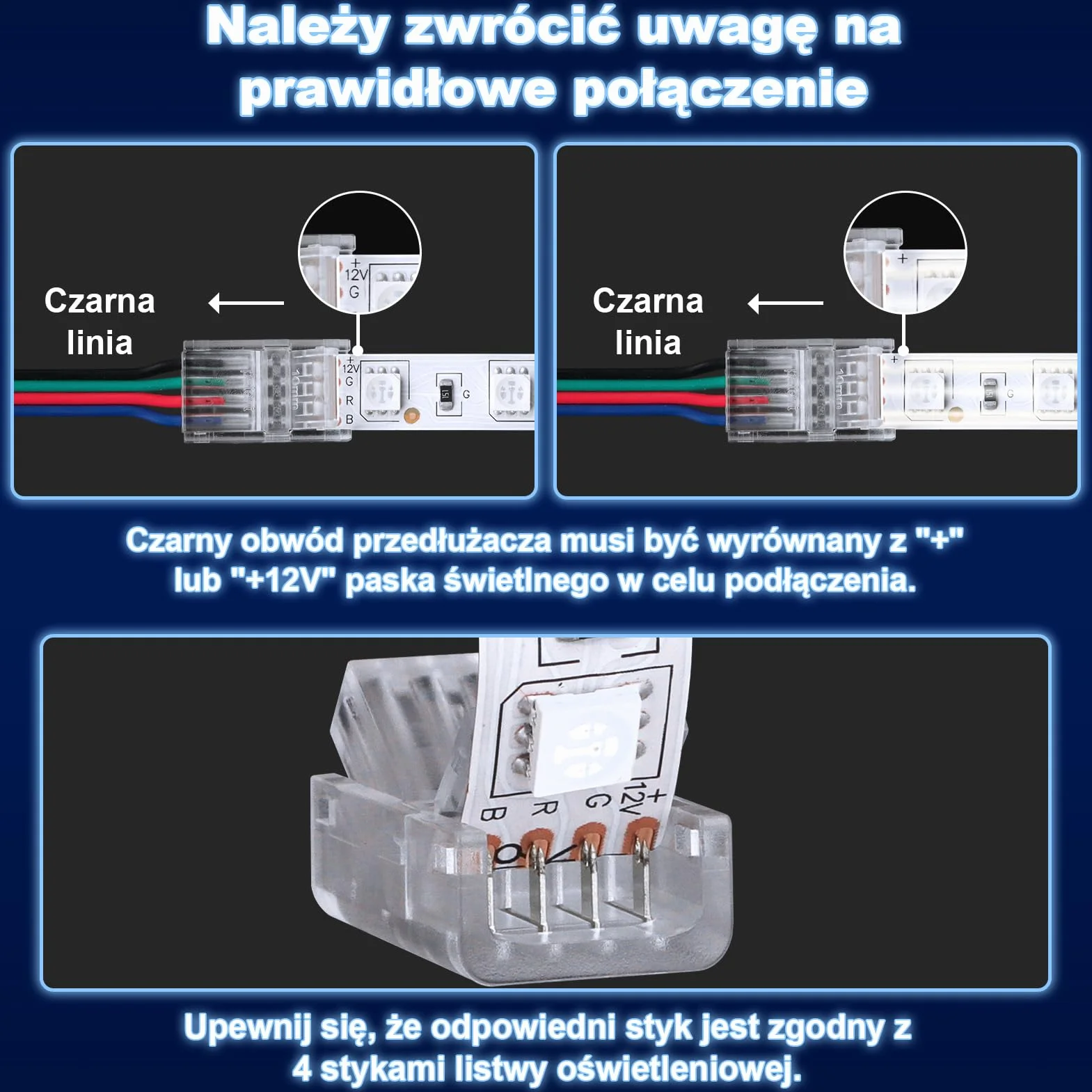 REDTRON Przedłużacz taśmy świetlnej LED 4-pinowy, bez lutowania, zestaw złączy z przedłużaczem 5 m i 10 szt. złączami do taśm LED RGB 10 mm, 5050 RGB