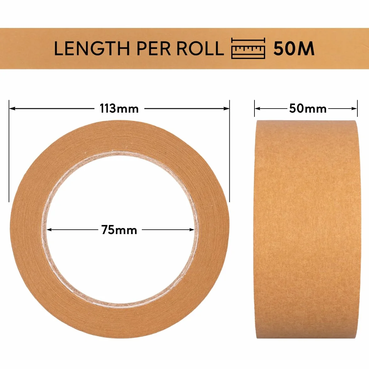 verpacking Taśma papierowa 50 mm x 50 m brązowa [wersja, kolor i liczba sztuk do wyboru] cicho rozwijająca się taśma klejąca do pakowania, przyjazna dla środowiska, taśma do pakowania, 12 rolek