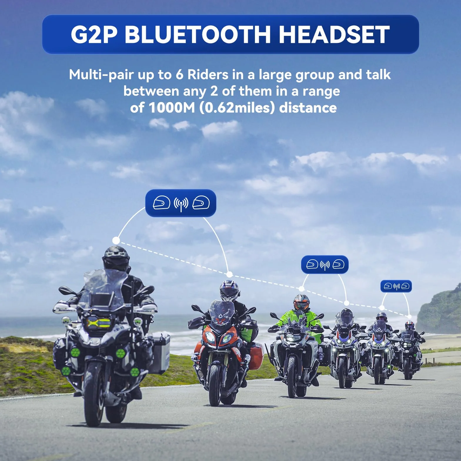 LEXIN G2P Motocyklowy System Komunikacji Bluetooth, Wodoodporny, FM Radio, Zestaw 1-os.