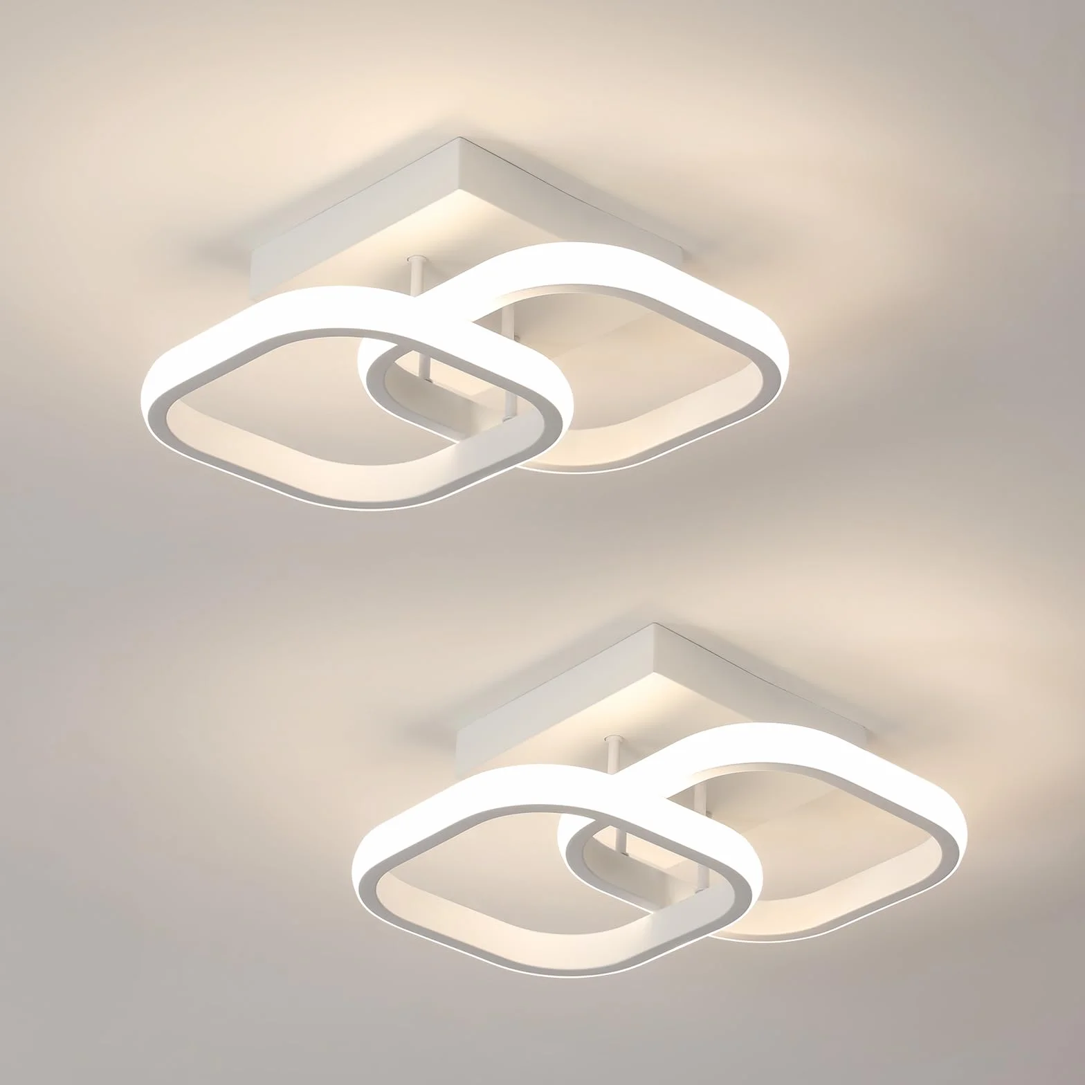 Comely Zestaw 2 nowoczesnych lamp sufitowych LED, 24 W, 1900 lm, mała kwadratowa lampa sufitowa LED, do sypialni, salonu, korytarza, balkonu, naturalnego światła 4500 K, białe 24 cm